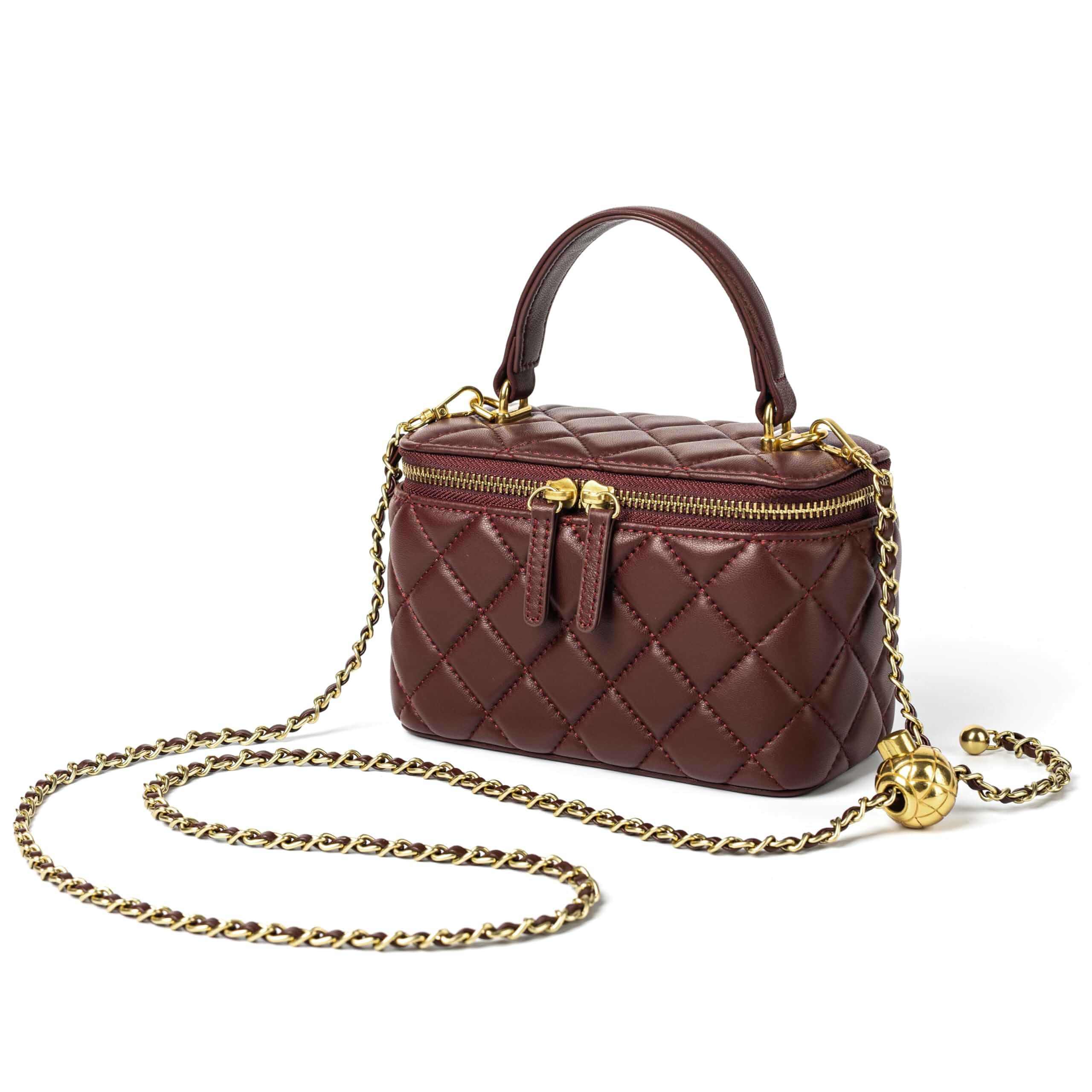 DORIS&JACKY Small Leather Crossbody Purse for Women Mini Top Handle Box Bag Designer Quilted Lambskin Tote with Chain Strap, Soft Square Vanity Clutch Phone Bag for Date Party Evening Daily Use