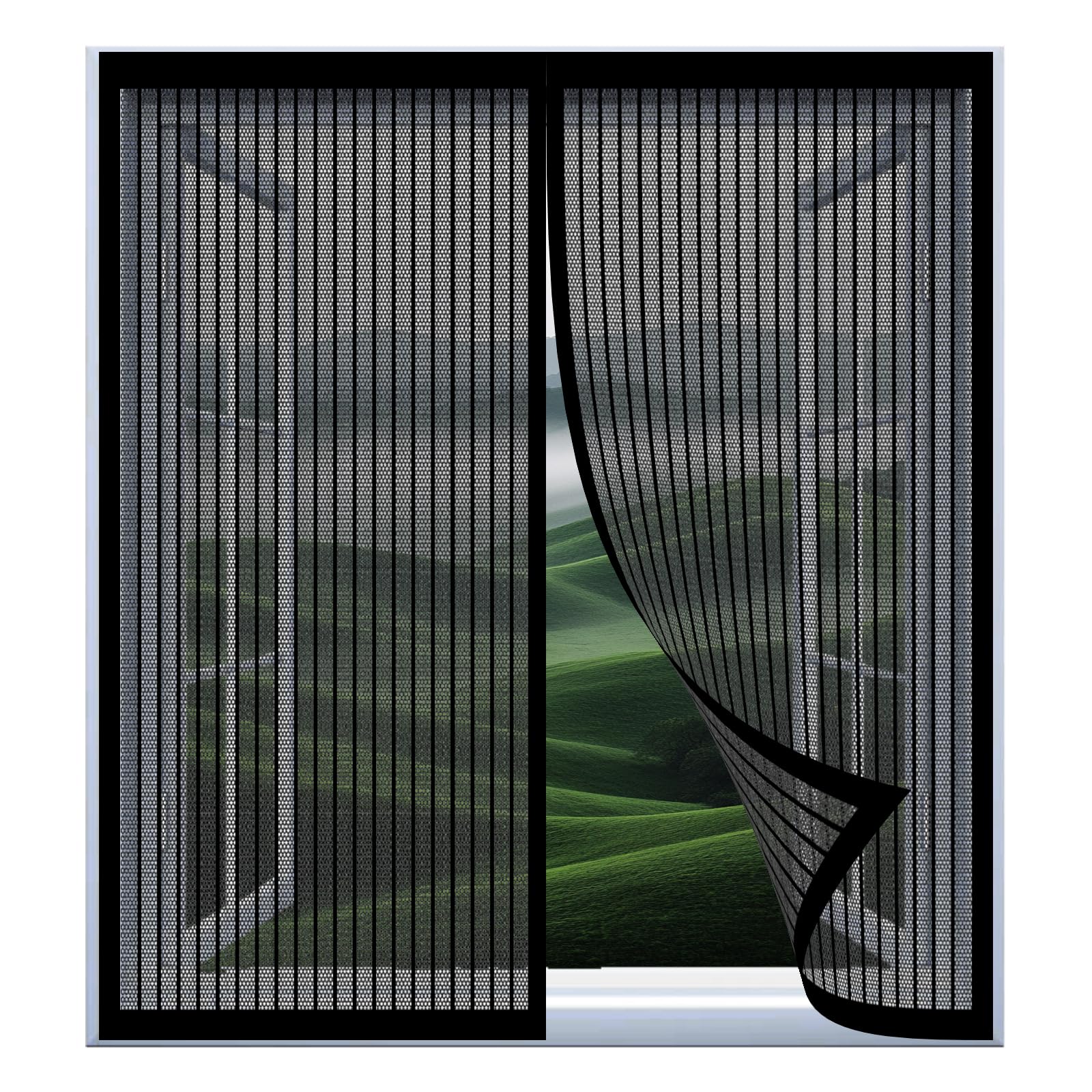 Yuanwan Black Magnetic Window Screen Mesh 67 X 113 Cm Easy Installation No Drilling Or Screwing Powerful Magnets Snap Shut Automatically For Windows Nets To Keep Bugs Out,