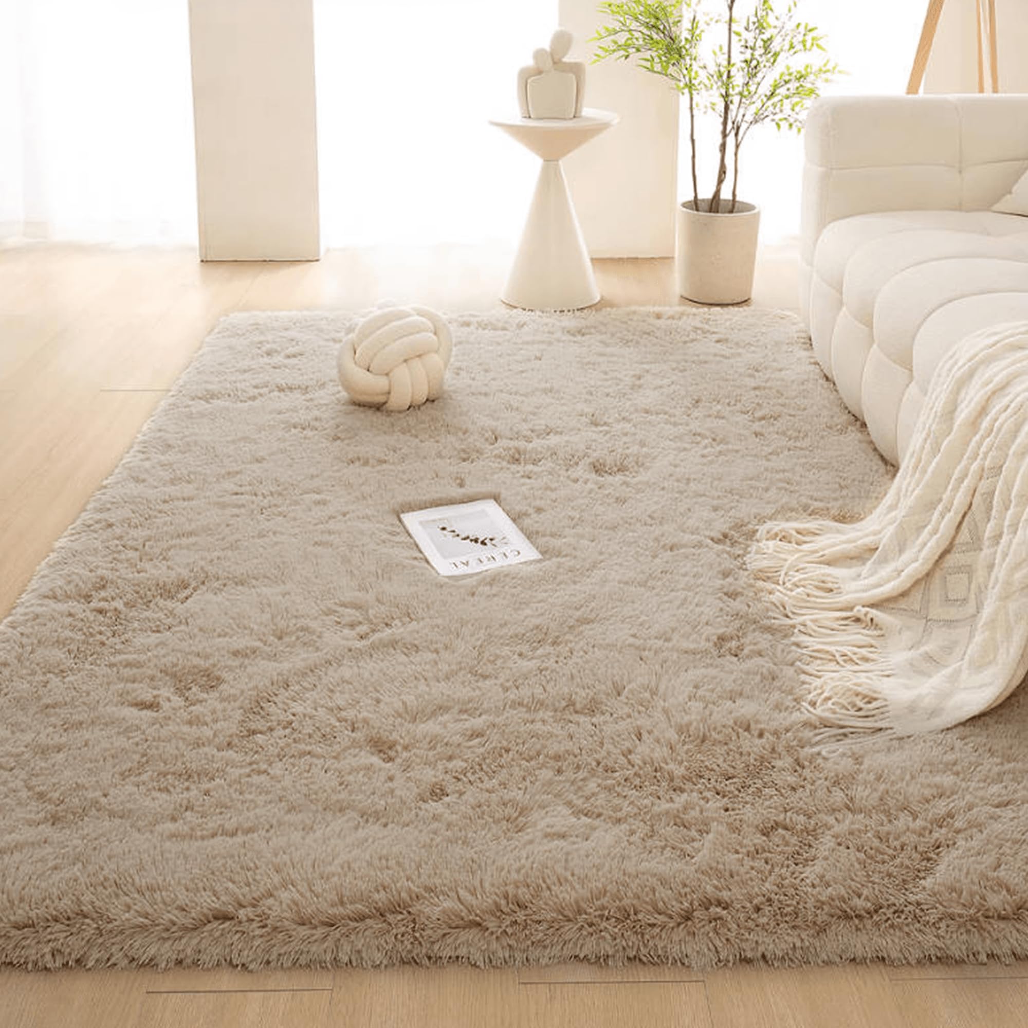 Tapis moderne 180 x 220 cm camel pelucheux extra large pour salon et chambre à coucher