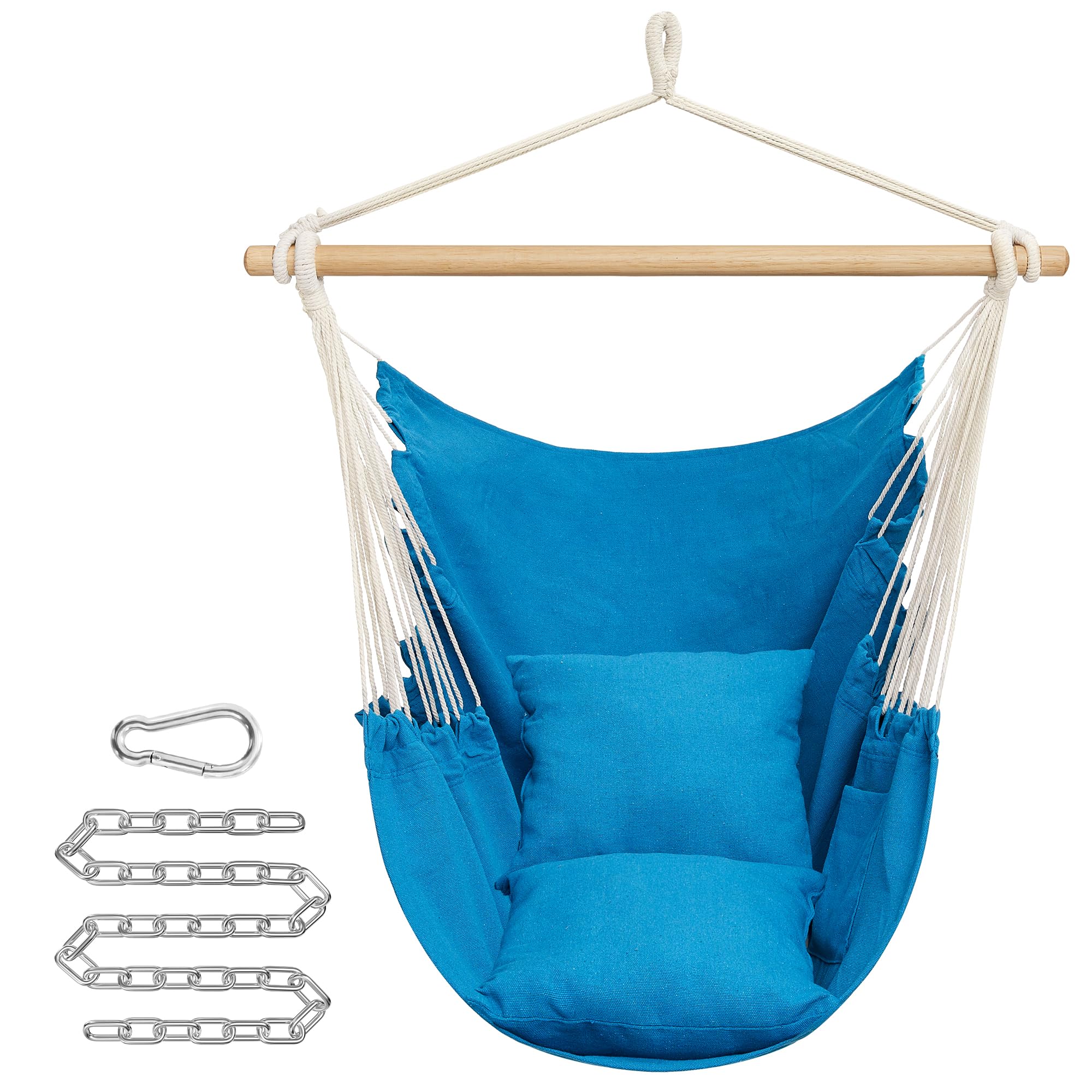 SONGMICS Hängesessel, Hängeschaukel, Hängestuhl mit 2 Kissen, Metallkette, bis 150 kg belastbar, Indoor und Outdoor, Wohnzimmer, Schlafzimmer, meerblau GDC187Q01