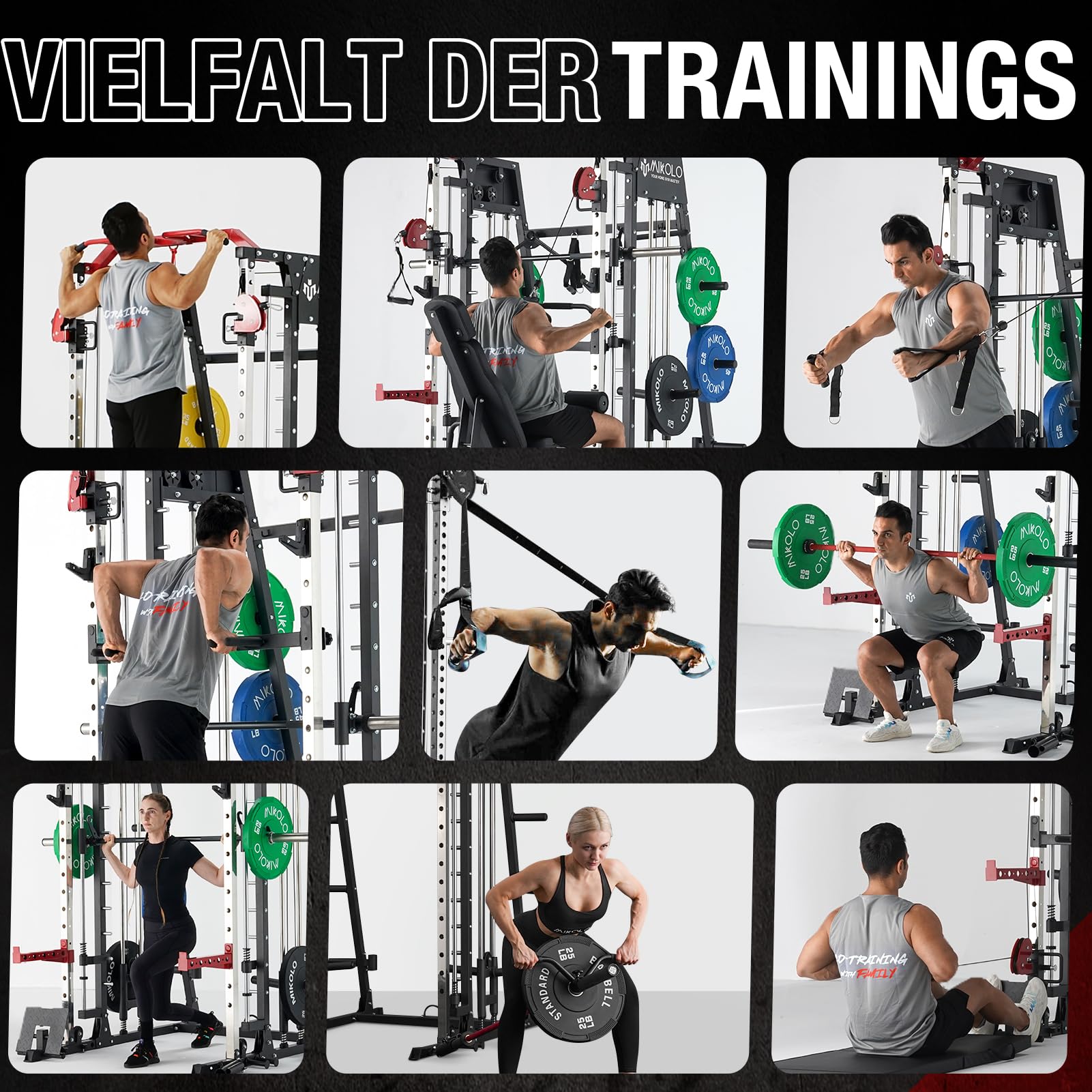 Smith Machine, Multipresse Power Rack mit Cabel Crossover Maschine, Power Cage mit 1000kg maximaler Belastung