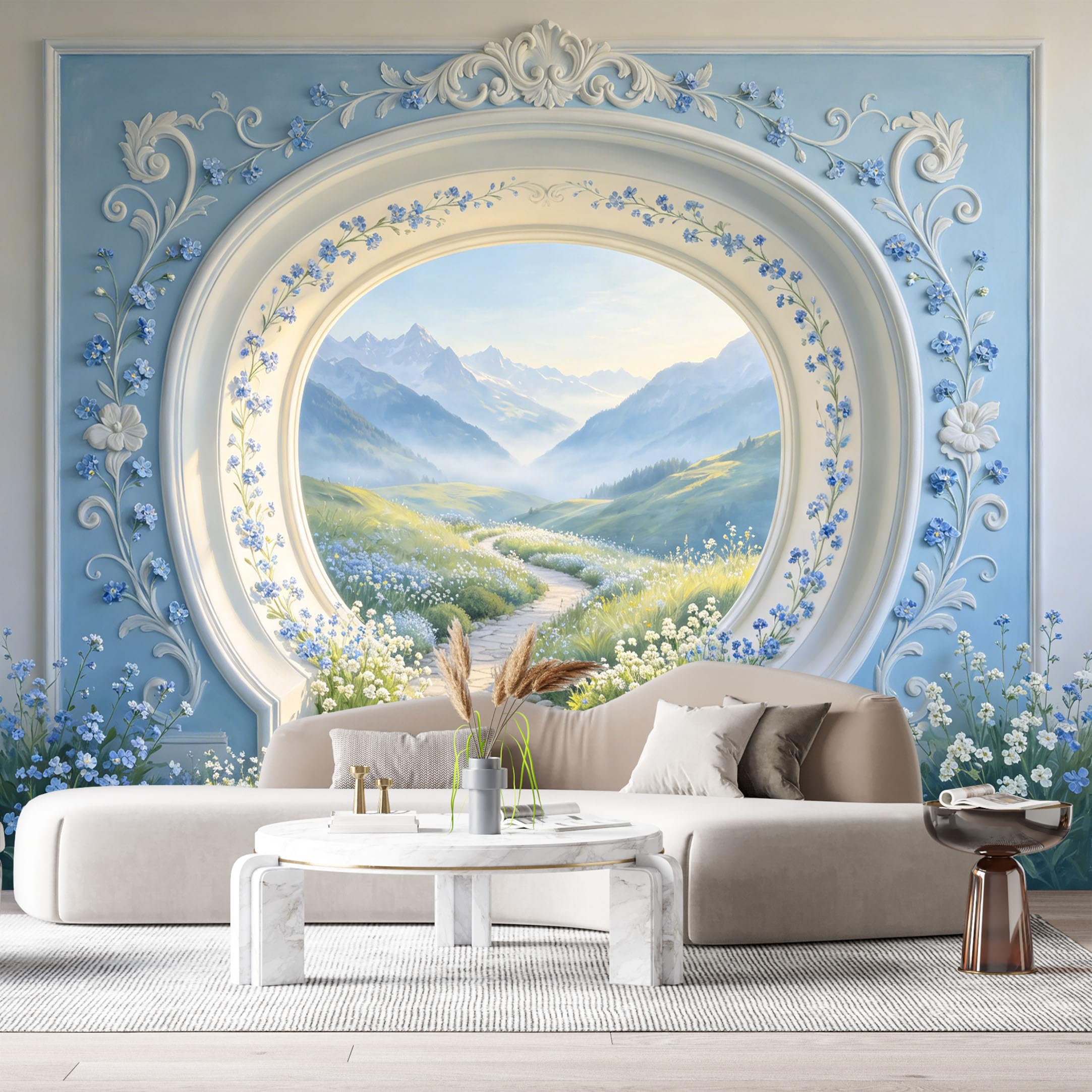 Custom Size Wall Murals Mountain Lake Botanical 3D Trompe L'Oeil SelfAdhesiveWall Fabric Removable Wallpaper Wall Decor for Living Room Bedroom Bathroom