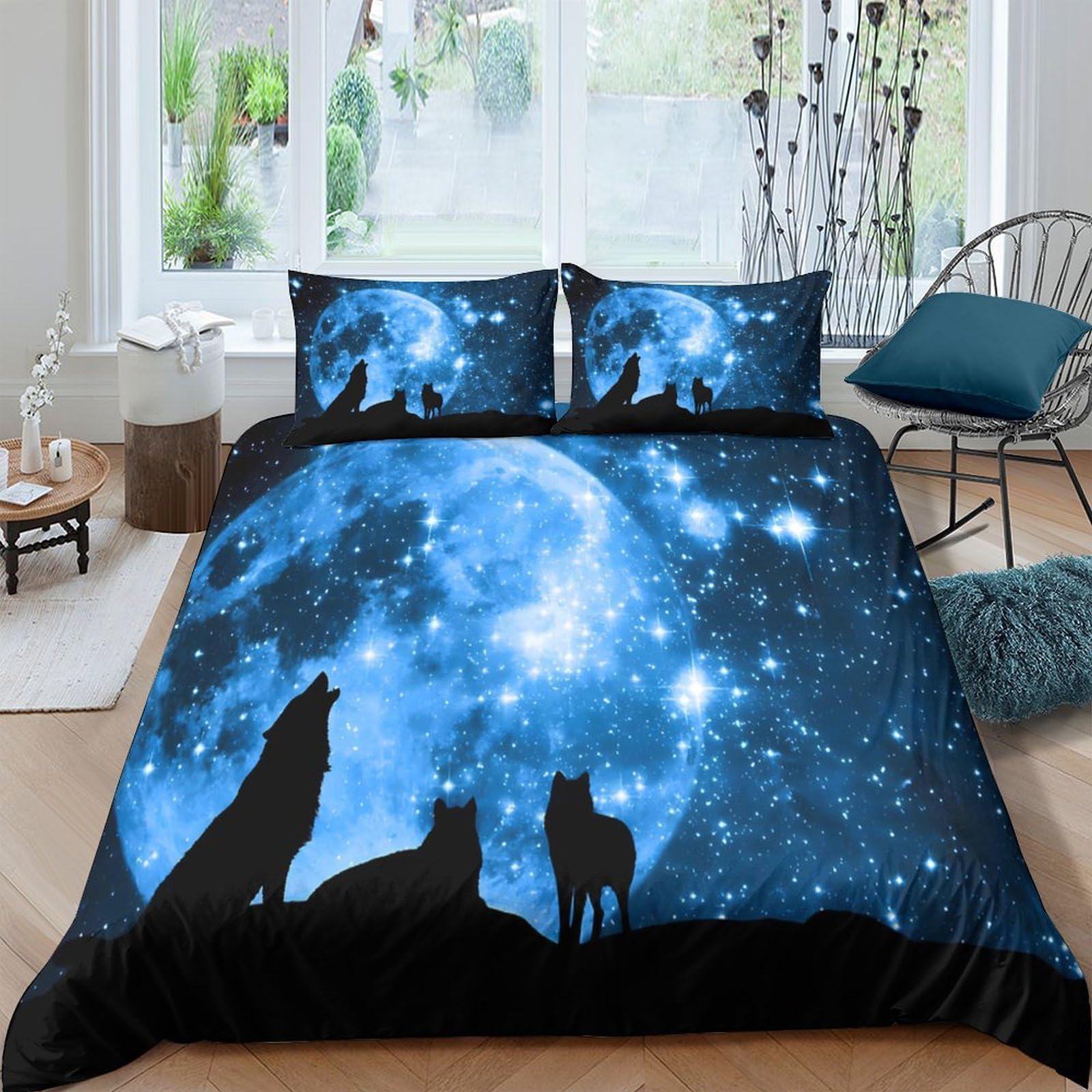 Ctjqhvkz Style-9 3D Printed Wolf Moon Fitted Sheet Microfiber Soft Sky Star Mattress Cover For Bedroom Dorm Decoration Washable Single（135X200cm）