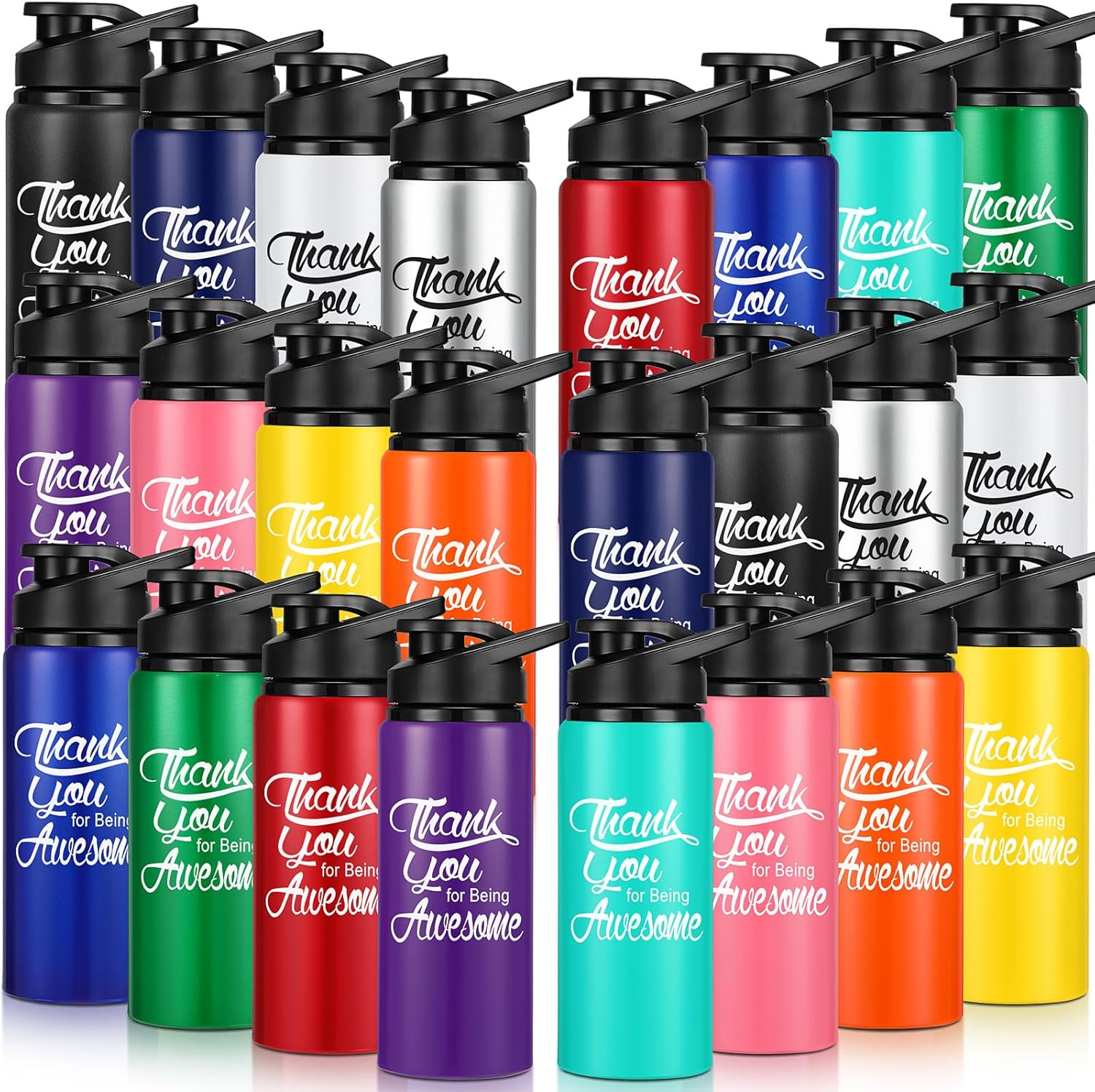 Tanlade 24 Pack Staff Employee Appreciation Gifts 20oz Valentine Aluminum Water Bottles Bulk Thank You for Being Awesome Bottles with Snap Lid Thank You Gift for Coworkers Team Teacher(Multicolor)
