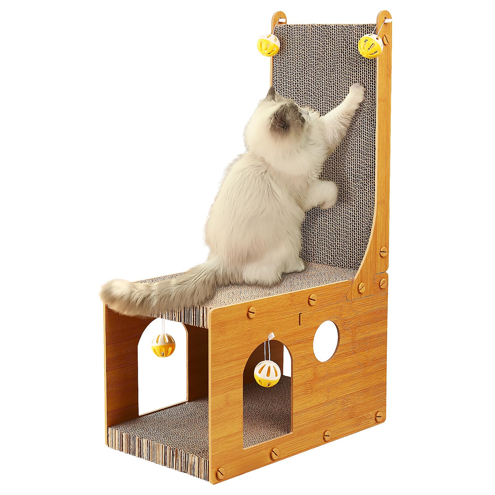 ​Cat Scratcher, Cat Scratching Board, L Shaped Vertical Cat Scratcher for Wall and Couch Protection, Cat Cardboard Scratcher with 4 Ball Toys for Indoor Cats
