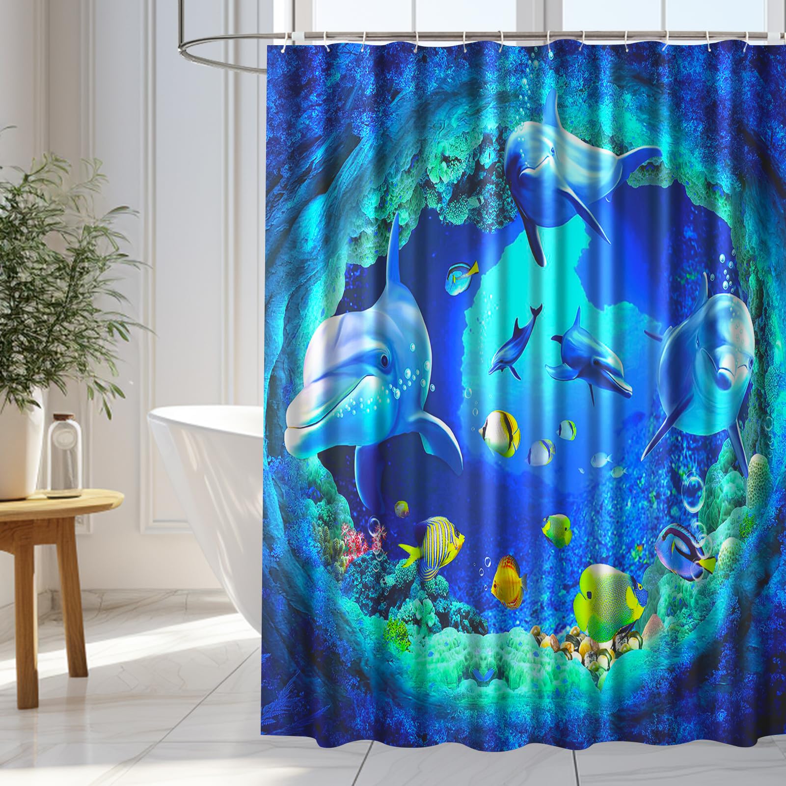 WOWTOY Shower Curtain with 12 Hooks, Waterproof Polyester Fabric Bathroom Bathtub Shower Curtain Liner, Weighted Hem