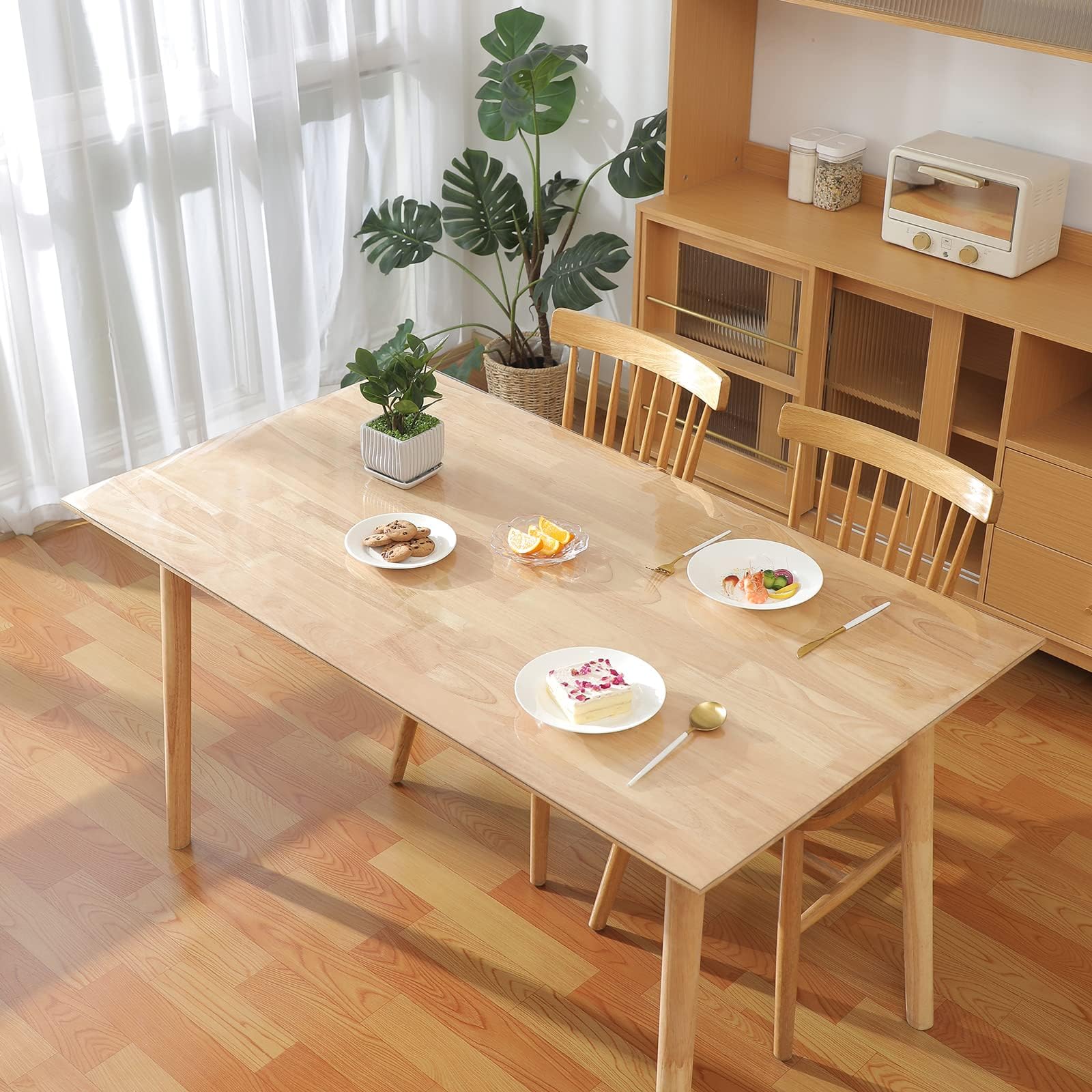 Eralove tovaglia plastificata trasparente,protezione tavolo pvc trasparente,tovaglia plastica,protettore da tavolo in legno,per cucina, sala da pranzo,