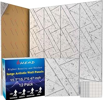 12 Pack Self-Adhesive Soundproof Wall Panels, 15.7 x 15.7 x 0.47 in Sound Proof Foam Panels for Walls, 1.2lb/ft³ High Density, Thicker 0.47in, Large Size Acoustic Panels, Sound Dampening Panels Gray
