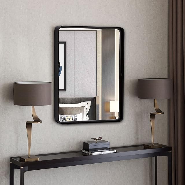 NOVA DECOR 41x51CM Bathroom Mirror for Wall, Rectangle Metal Mirror Black for Living Room, Bedroom & Entryway, Modern Style Mirror for Master Bathroom, Half Bath, Washroom Remodeling
