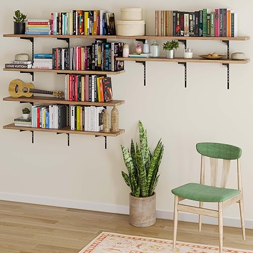 Miniatura 2 de Wallniture Turin - Estantes flotantes rústicos de 48 x 10 pulgadas para almacenamiento en pared, juego de estantes flotantes con sistema de soporte