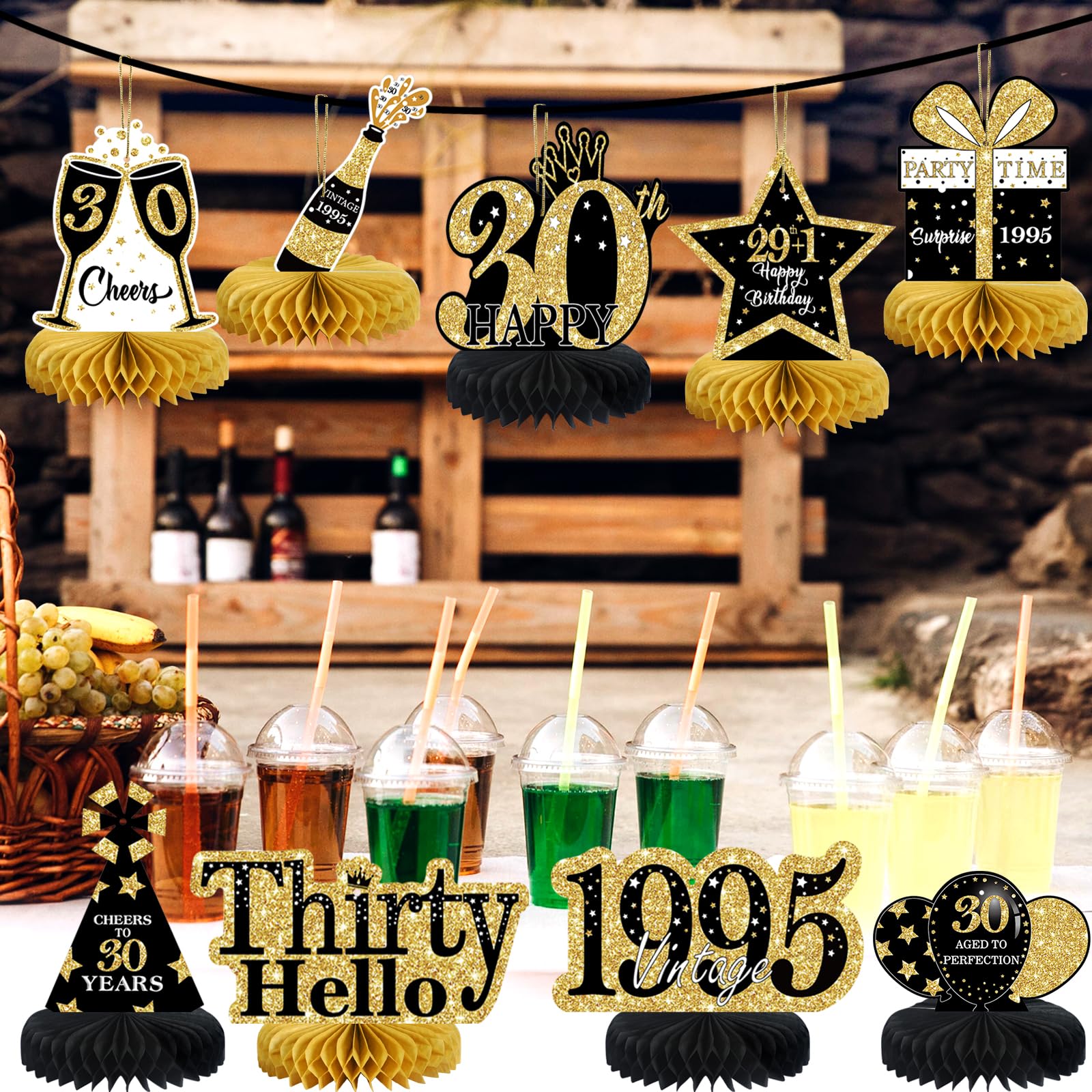 8 stuks 30e verjaardag decoraties voor vrouwen paars, gelukkige 30e verjaardag honingraat centerpieces, proost op 30 jaar tafeldecoraties voor dertig jaar oud feestdag