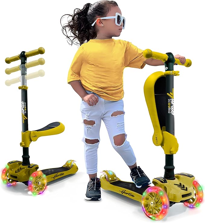 Hurtle 3 Wheeled Scooter for Kids - 2-in-1 Sit/Stand Child Toddlers Toy Kick Scooters W/Flip-Out Seat