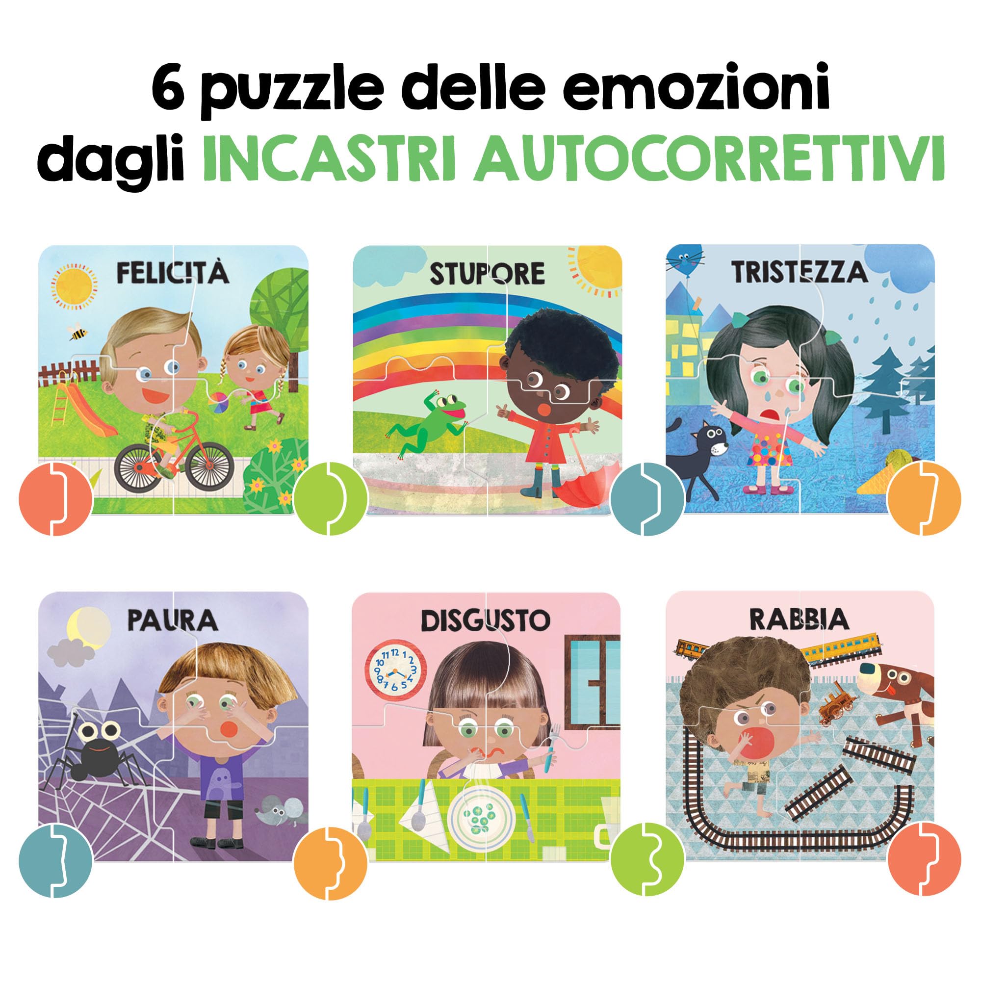 Headu - Primi Incastri Emozioni - Manualità e Curiosità per i più Piccoli, per Bambini 1-4 Anni, Un Gioco Educativo Made in Italy