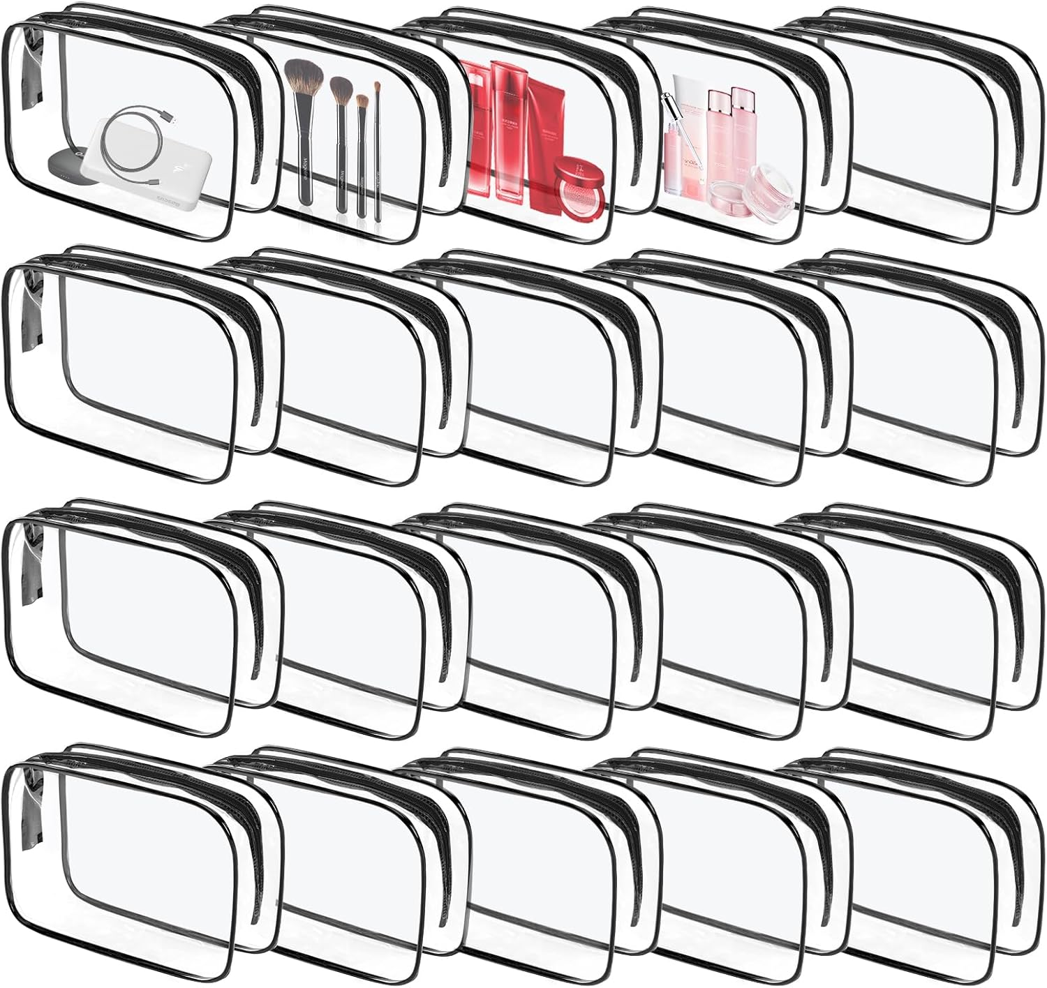 20 Pcs Clear Makeup Bag, PVC Toiletry Bag for Travel, Waterproof Transparent Cosmetic Bag with Zipper, Portable Plastic Pouch Organizer Storage Case for Women Men Vacation Bathroom (Black)