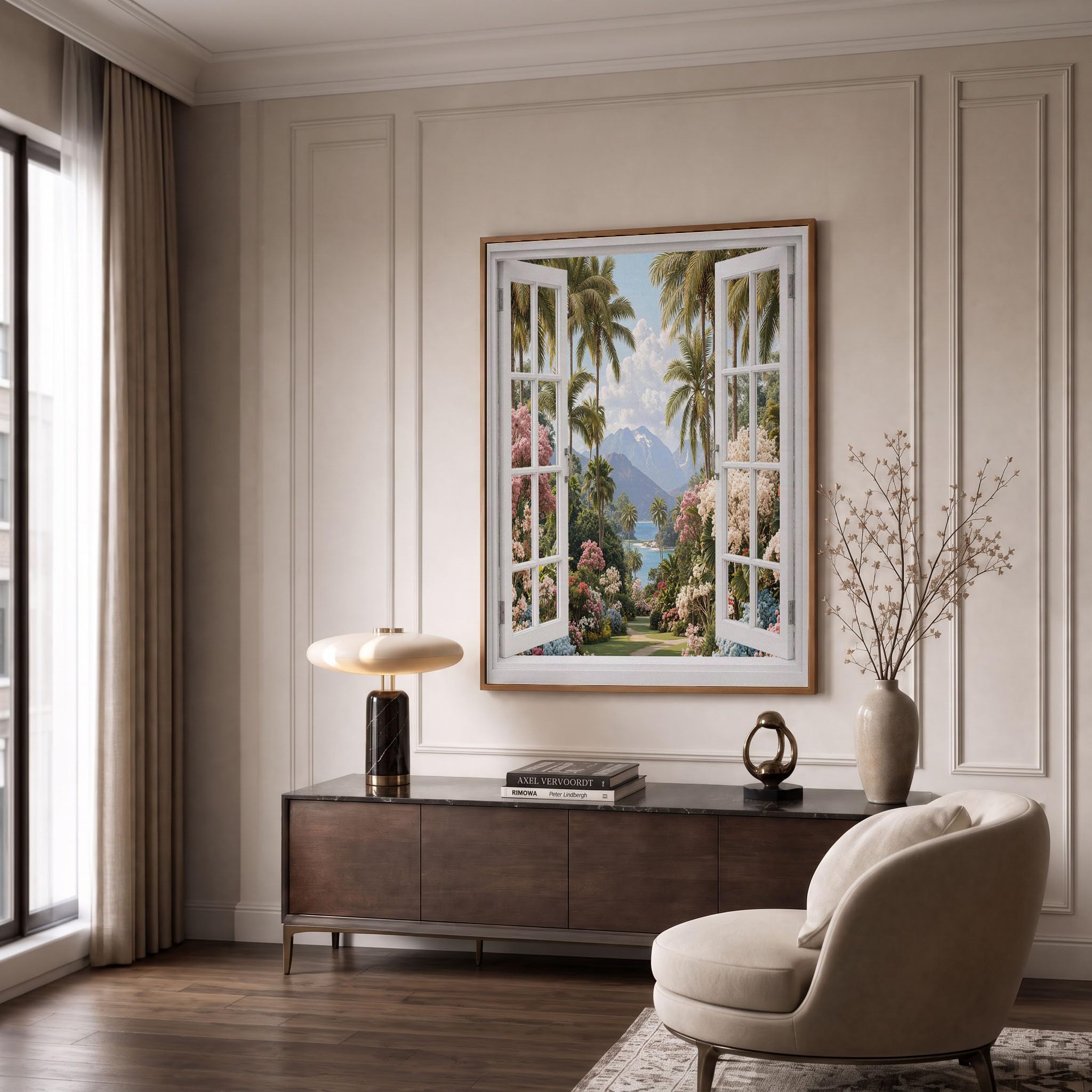 Tableau Decoration Murale Salon Paysage Jardin Tropical 80x120cm Sans Cadre Impression sur Toile Palmier Rétro Jungle Decoration Murale pour Chambre, Salle à Manger, Couloir et Bureau, Vert Émeraude
