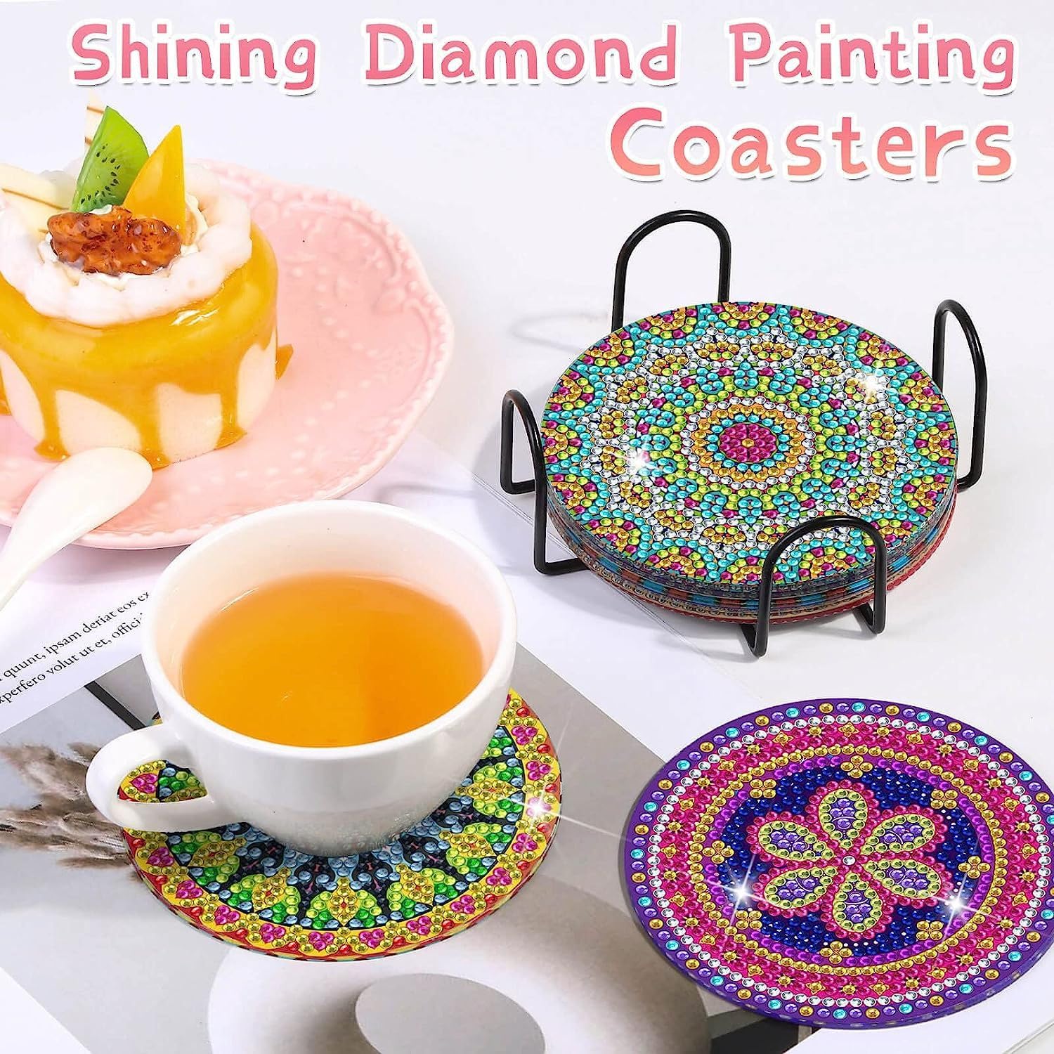 MWOOT Diamantmalerei Untersetzer Set – 5 Stück Mandala Design, 10,2x10,2 Cm, Inkl. Zubehör Für Anfänger