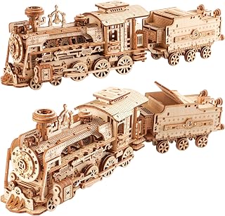 YunBey Mechanisches 3D-Holzpuzzle Dampflokomotive Modellbausatz | Präzise lasergeschnitten mit detailreicher Retro-Optik. Tolle Dekoration und Geschenk für Kinder ab 6 Jahren und Erwachsene