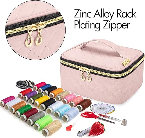 Miniatura 10 de LoDrid Kit de costura, bolsa de franela portátil con suministros completos de costura para viajes y hogar, kit de reparación de costura herramientas
