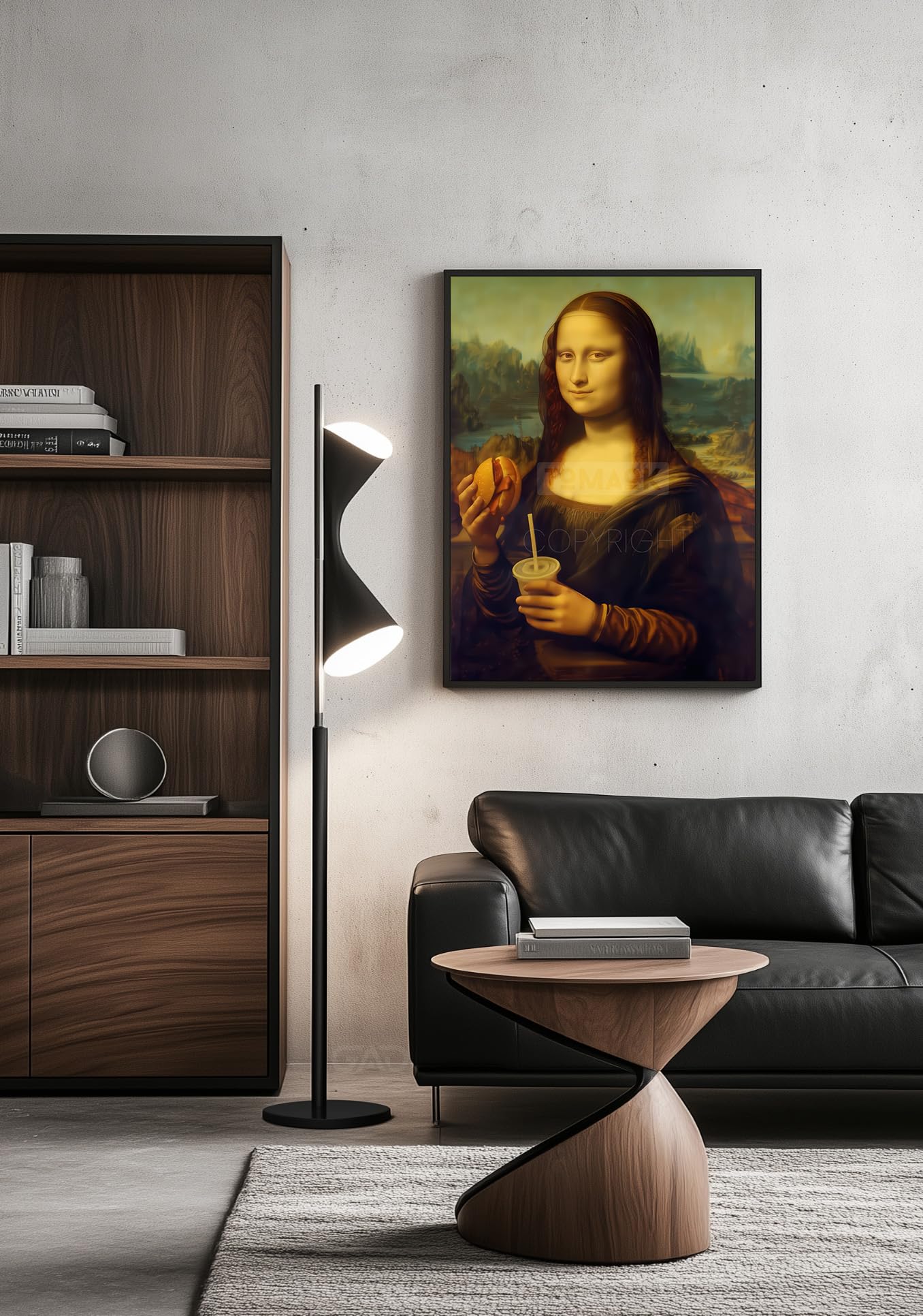 Poster della Gioconda reinterpretato McDonald, Leonardo Da Vinci (cornice non fornita) Parodia Mona Lisa, tema Mac Fast Food, umorismo, decorazione da parete divertente