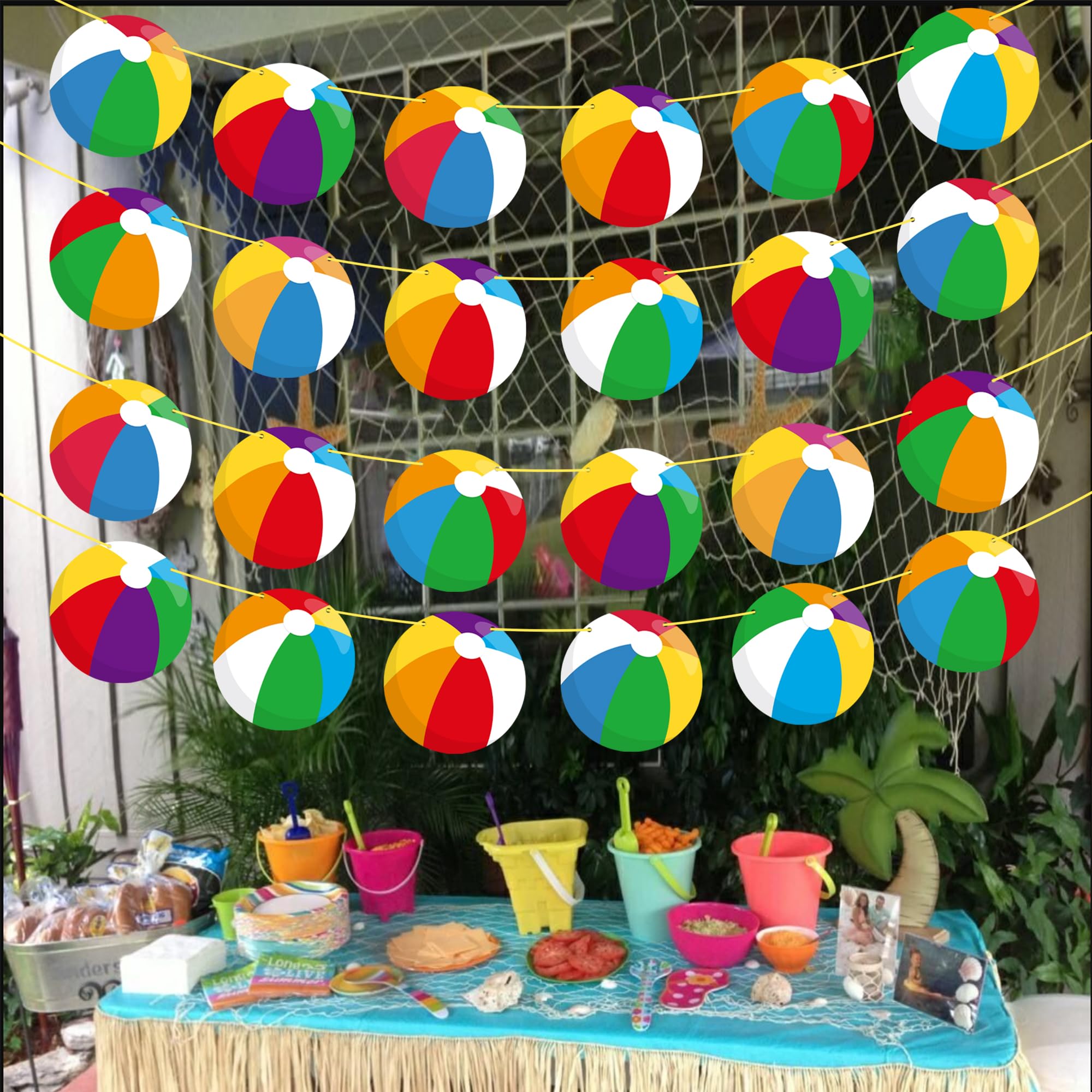 Strandball-Party-Girlanden, 4 Stück, Poolkugel-Papierausschnitt, Banner für Hawaii, Strand, Geburtstag, Babyparty, Partyzubehör