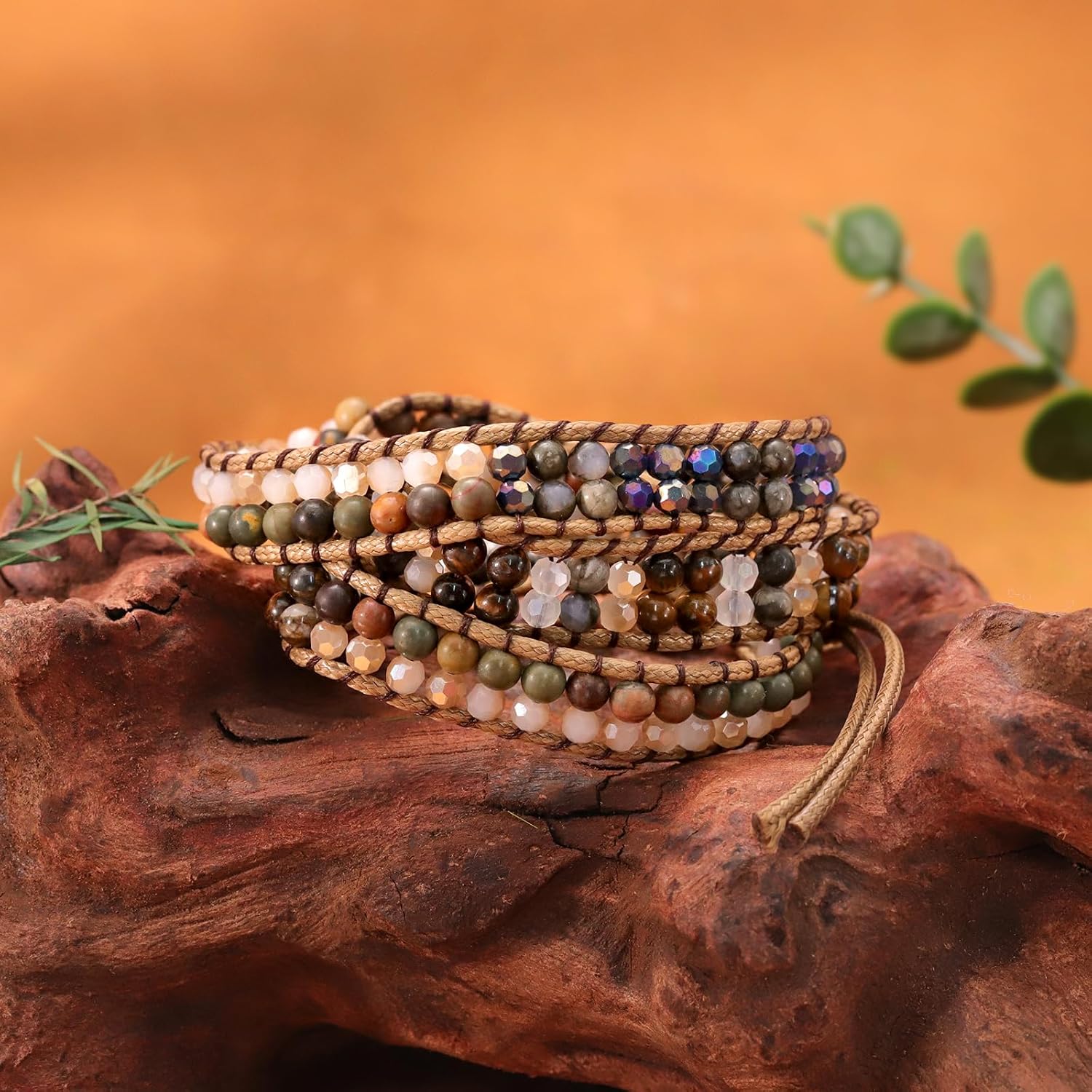 JR.DM Boho Beaded Bracelets for Women - Handmade Adjustable Crystal Natural Stone Bead Wrap Bracelets, Bohemian Jewelry Braided for Unique Birthday Gifts - Image 7