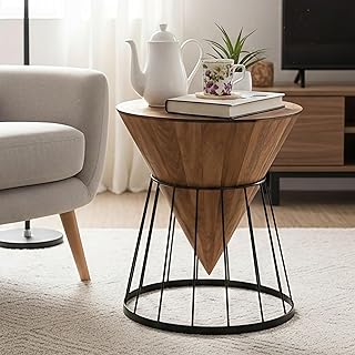 UHUD CRAFTS Designer Cone Shape Coffee Table for Living Room, Bedroom & Balcony | Modern Wooden Side Table with Metal Base Price In India