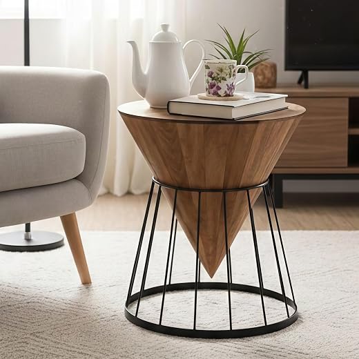 UHUD CRAFTS Designer Cone Shape Coffee Table for Living Room, Bedroom & Balcony | Modern Wooden Side Table with Metal Base...