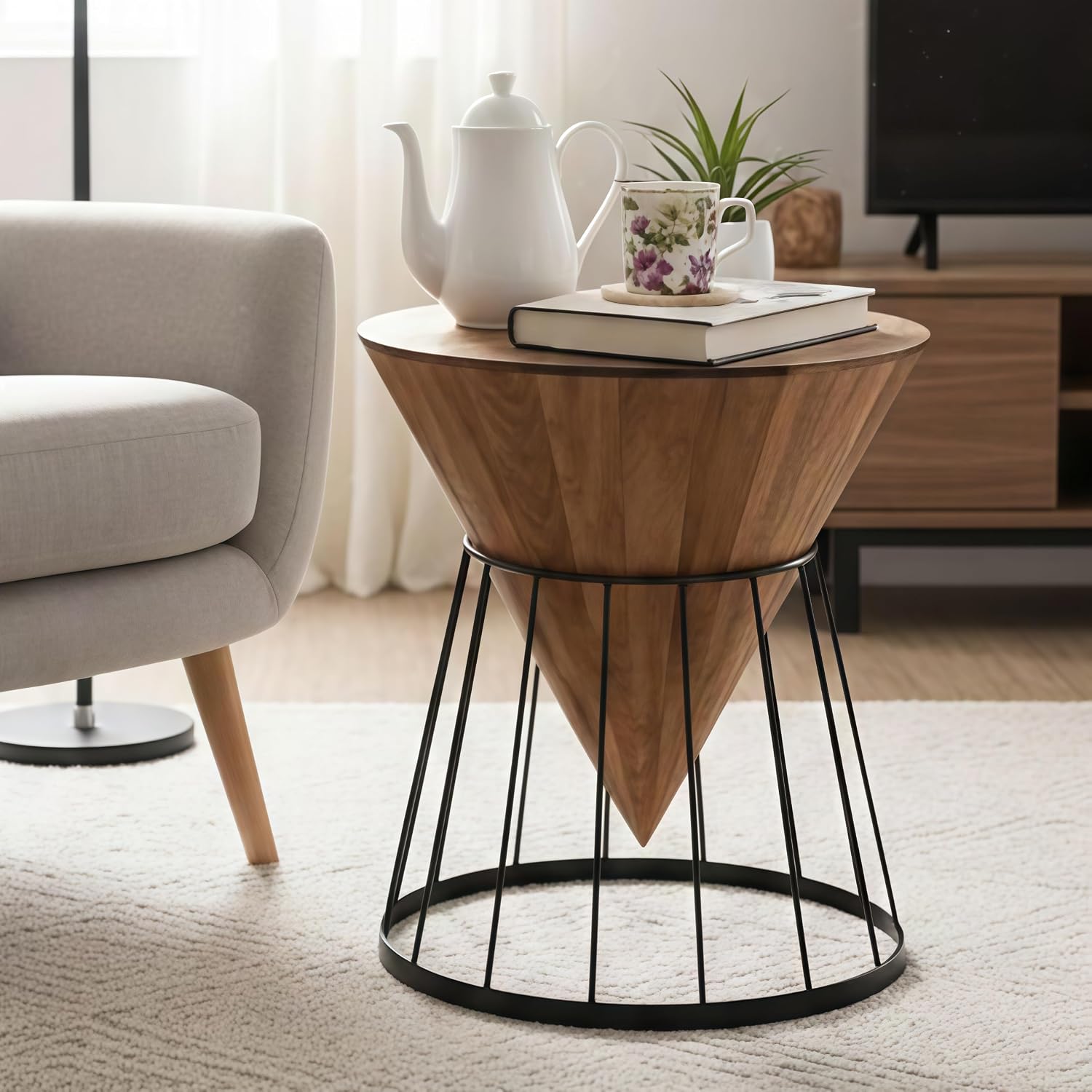 UHUD CRAFTS Designer Cone Shape Coffee Table for Living Room, Bedroom & Balcony | Modern Wooden Side Table with Metal Base... - Review, Price and Buying Guide