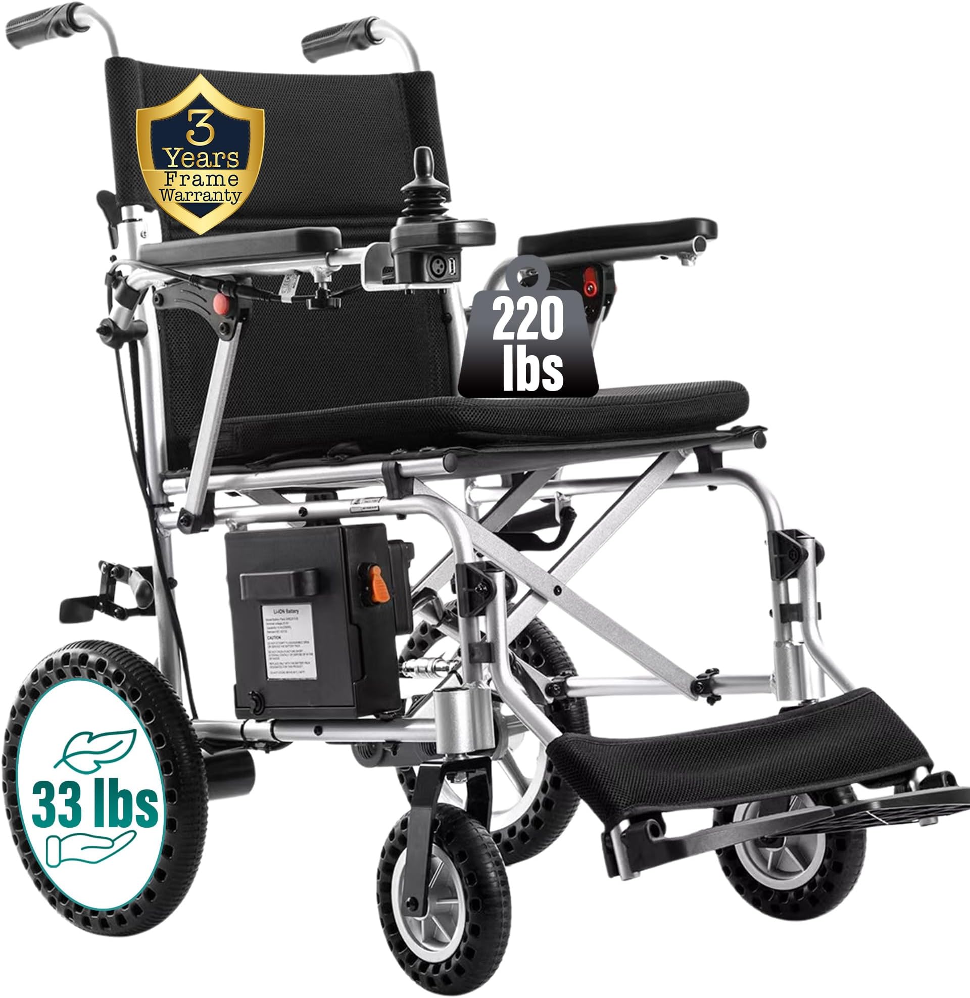 MALISA Electric Wheelchair, Ultra Lightweight Power Wheelchair, Folding Dual Motorized All Terrain Electric Wheelchairs, Comfortable Travel Wheelchair (Silver Frame)