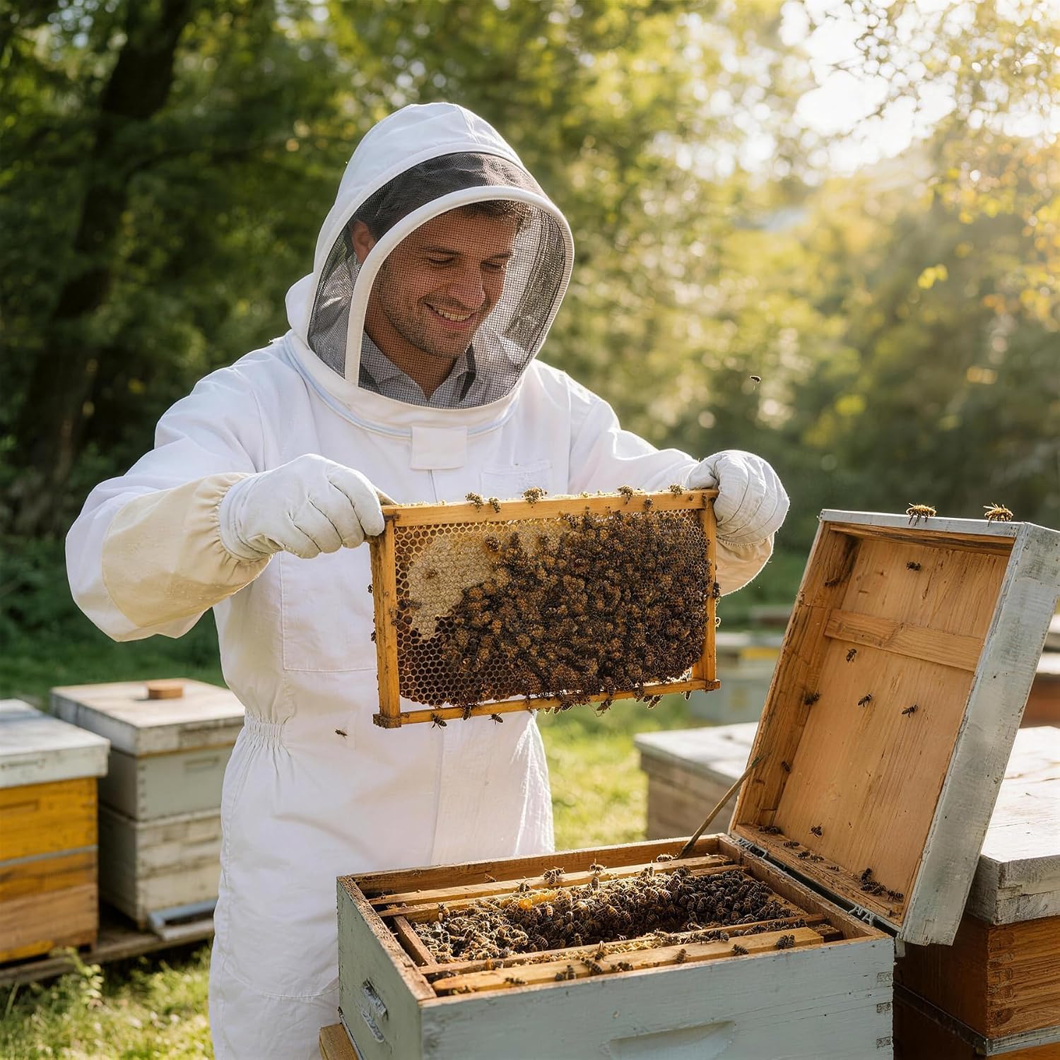 Bee Suit, Full Body Beekeeping Suit with Veil Hood (5'7''-5'9'')