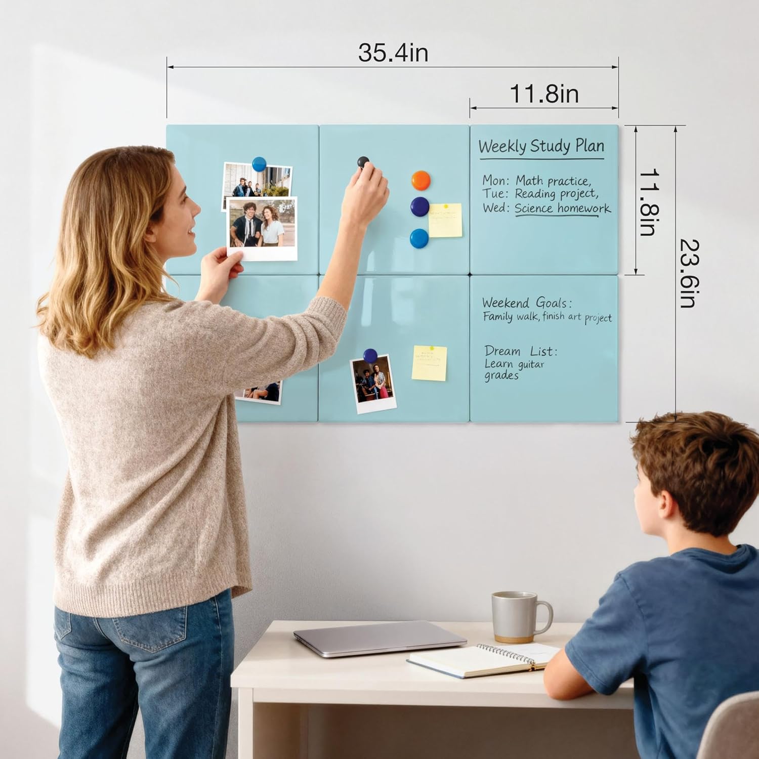Comix Magnetic Board, 6 Pack Magnetic Whiteboard for wall, 11.8 x 11.8 Inches Dry Erase Board for Kids, Students, White Board Dry Erase Set for Fridge, Office and Home, Green