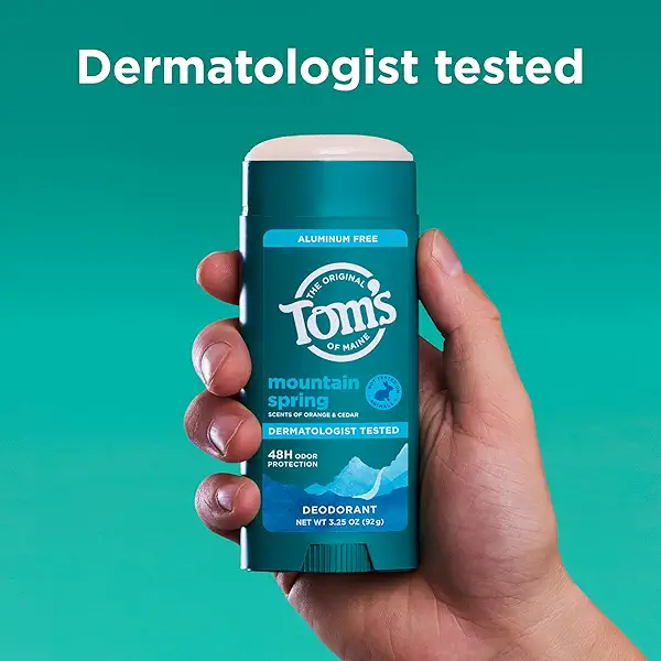 Tom’s of Maine Mountain Spring Natural Deodorant for Men and Women, Aluminum Free, No Artificial Fragrances, Dyes, or Preservatives, Baking Soda Free, 48-Hour Odor Protection, 3.25 oz 5