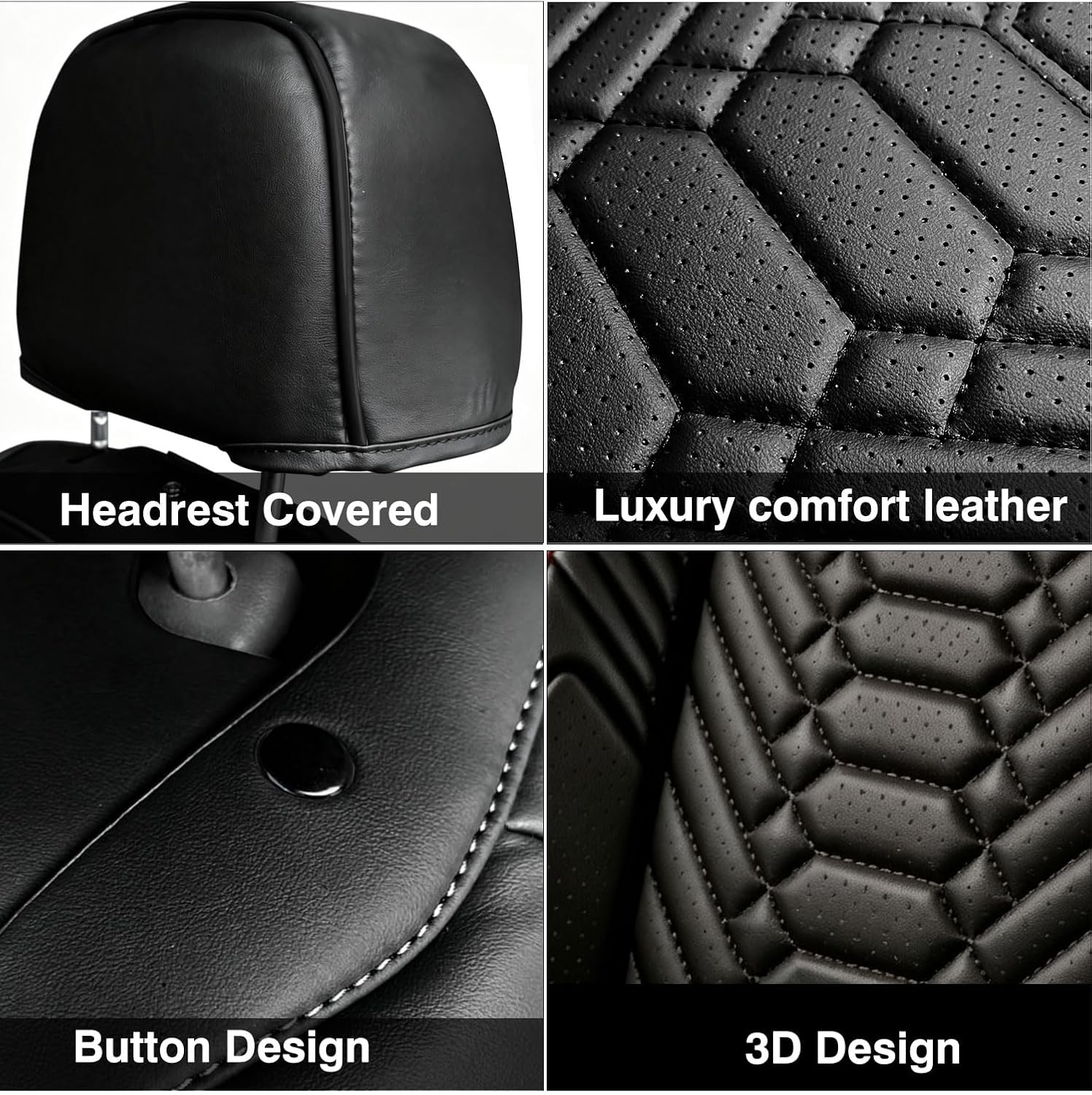 Foneso 2 Front Seat Covers, Waterproof Nappa Leather Truck Seat Protectors, Custom Fit for Chevy Silverado GMC Sierra 1500 2500HD 3500HD 2007-2026, Trail Boss Z71 Crew Extended Cab Pickup