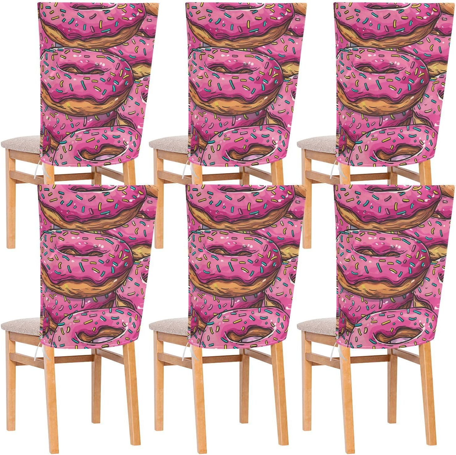 ALAZA Vintage Style Donuts Chair Back Cover Set of 6, Washable Reusable Removable Chair Slipcovers Decorative Chair Cover for Home Kitchen Wedding Party