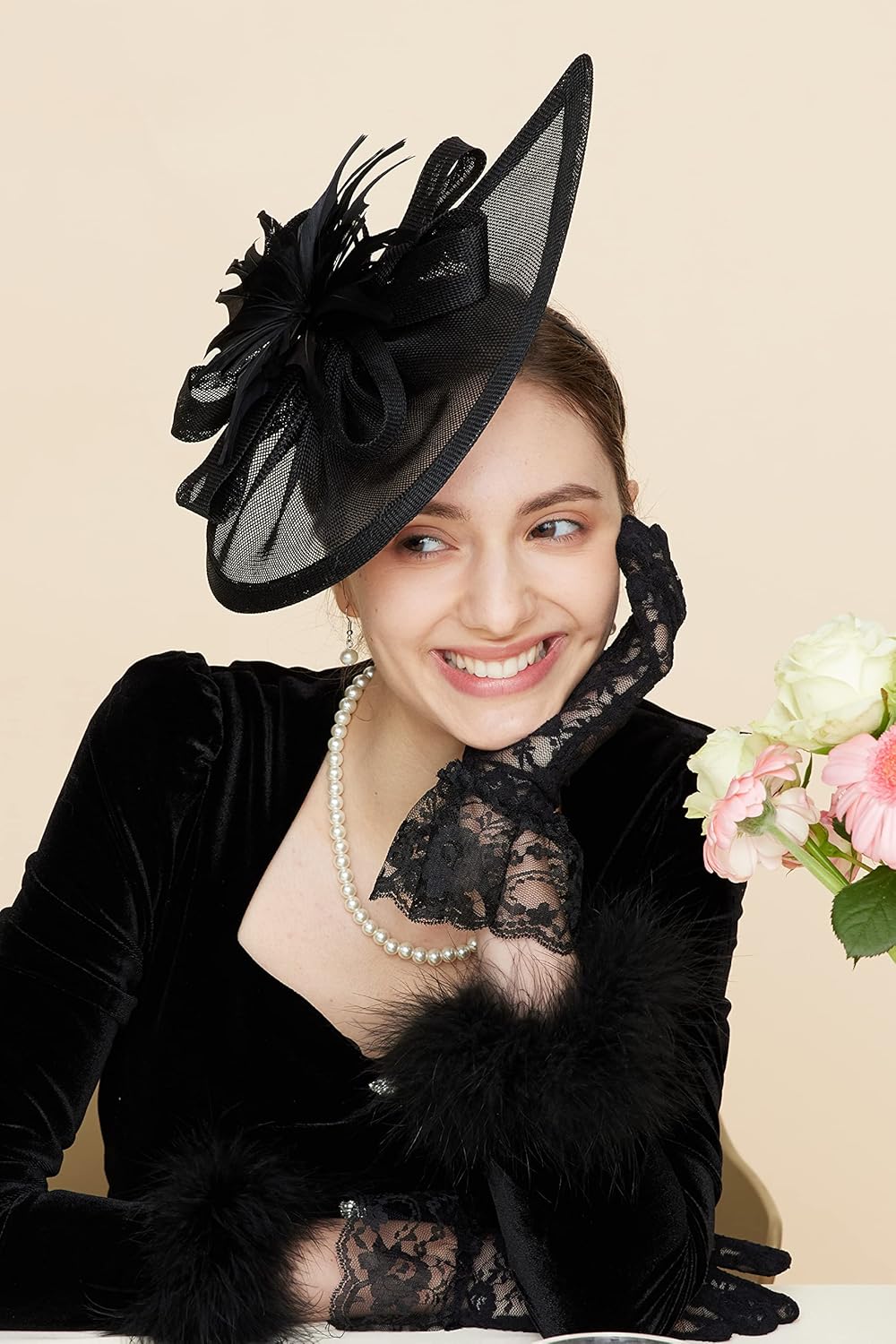 Gionforsy Fascinators Hat Flower Tea Party Hats for Women Feather Hat for Wedding - Image 2