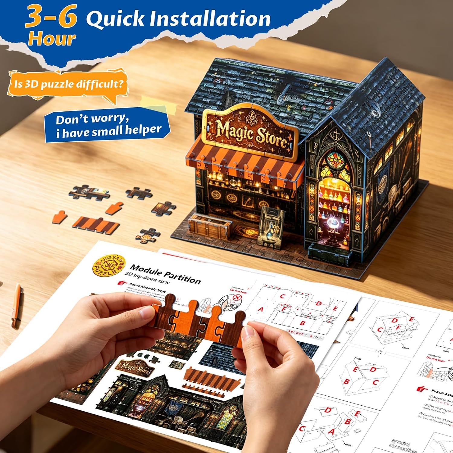 3D Puzzles for Adult,Halloween Magic Store Jigsaw Puzzle DIY Model Building image 3