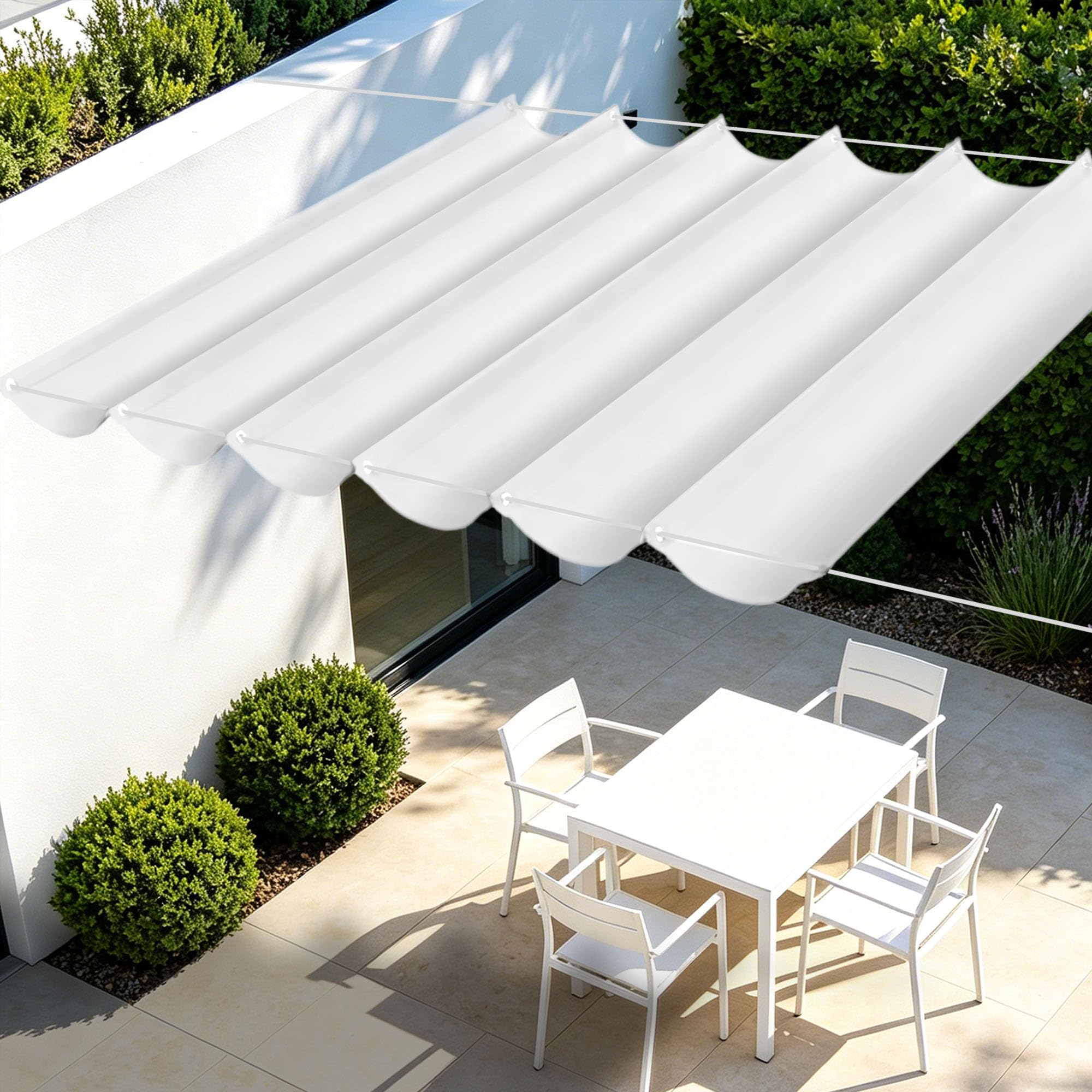 Toile ombrage rétractable vague blanche anti-UV 300x300 contre forte chaleur