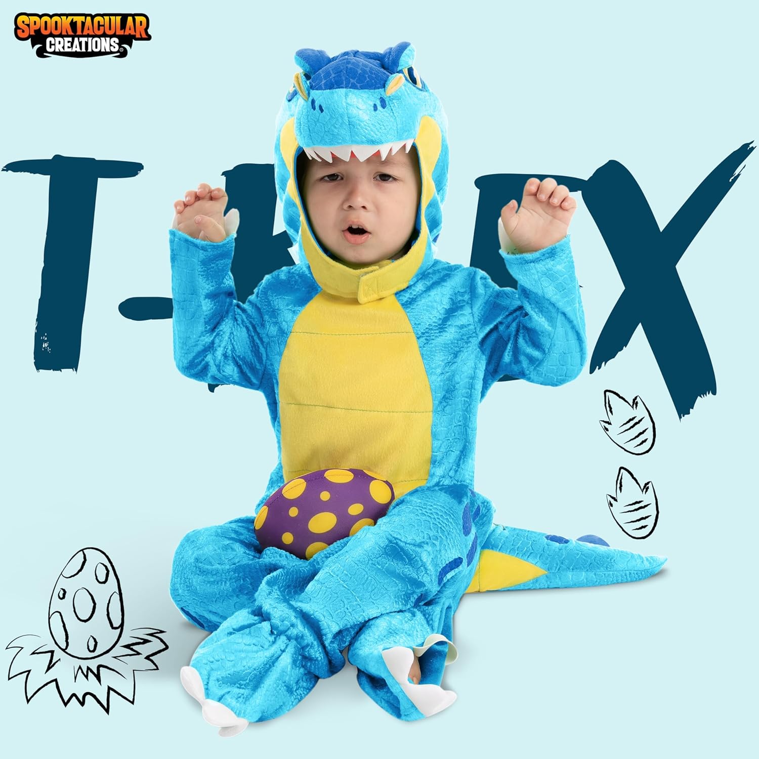 Spooktacular Creations Halloween Dinosaur Costume Kids, T.rex Costume Outfit with Egg for Toddler Child Dress Up Party