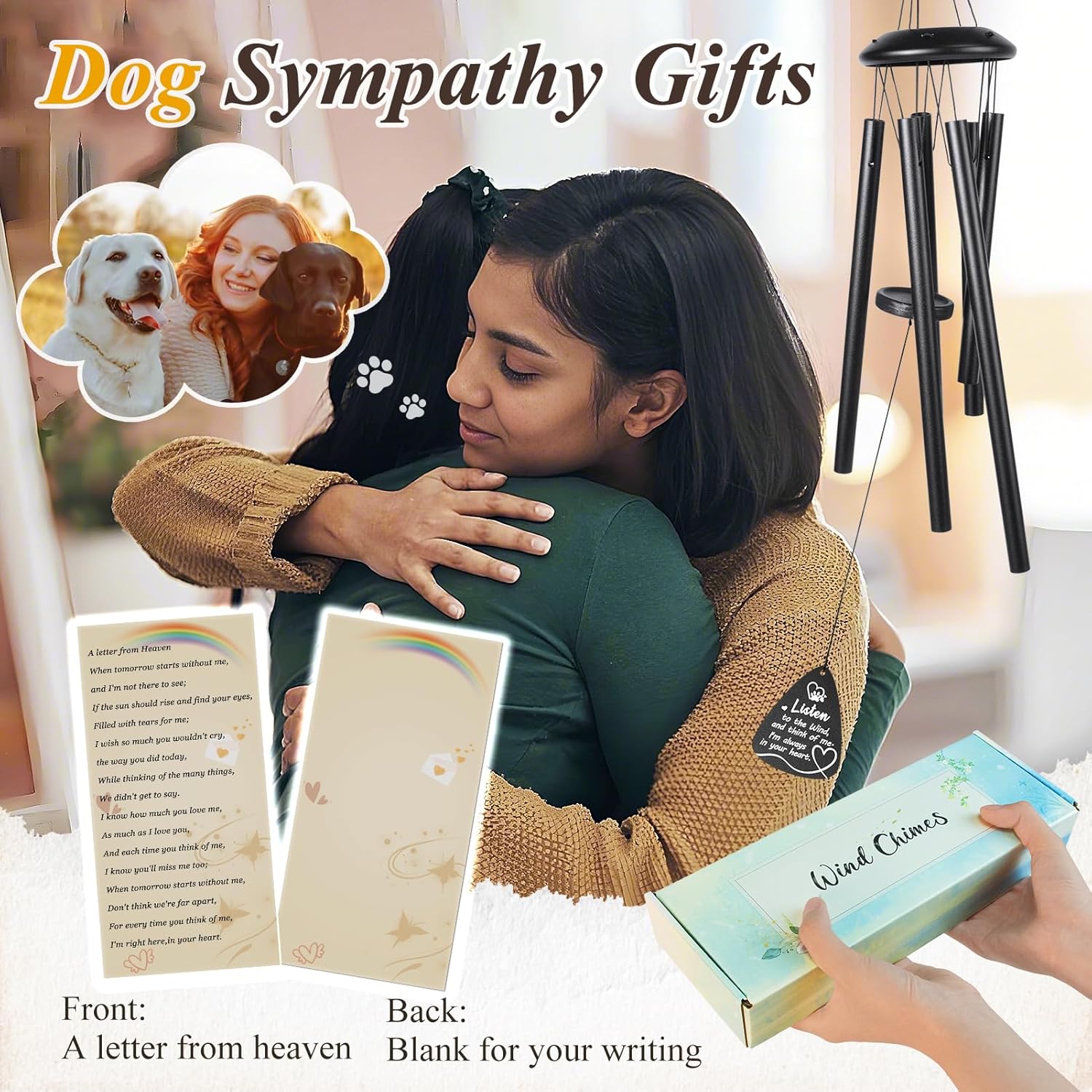 Dog Memorial Gifts for Loss of Dogs,25" Sympathy Wind Chimes Loss of Pet Sympathy Gift in Memory of Dogs Remembrance/Bereavement Gifts,Memorial Wind Chime of Dog Passing Away Gift for Outside,Black - Image 3