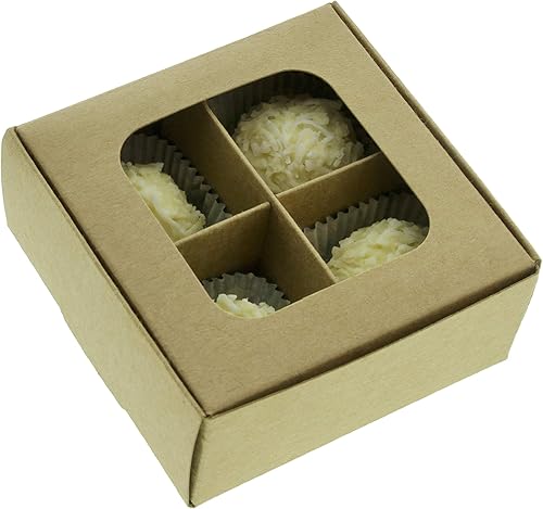 20 cajas de regalo de papel kraft con ventana y divisores, 4 compartimentos extra pequeños, 3.5 x 3.5 x 1.57 pulgadas, cajas de dulces vacías para
