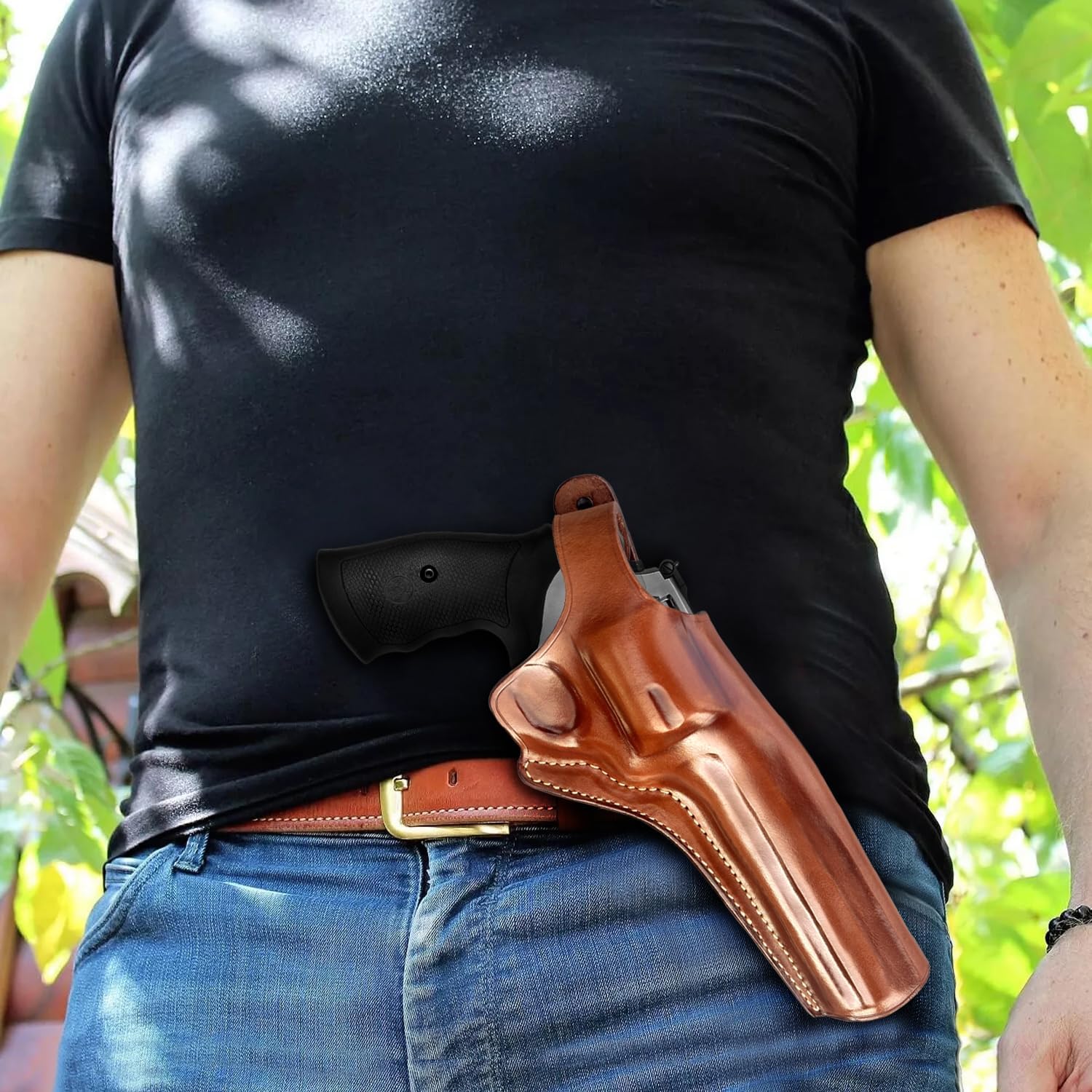 Premium Leather OWB Paddle Holster with Thumb Break Fits, N-Frame Model 629 Classic Full Underlug Barrel 44 Magnum 6.5" Barrel, Right Hand Draw Brown Color #1440#