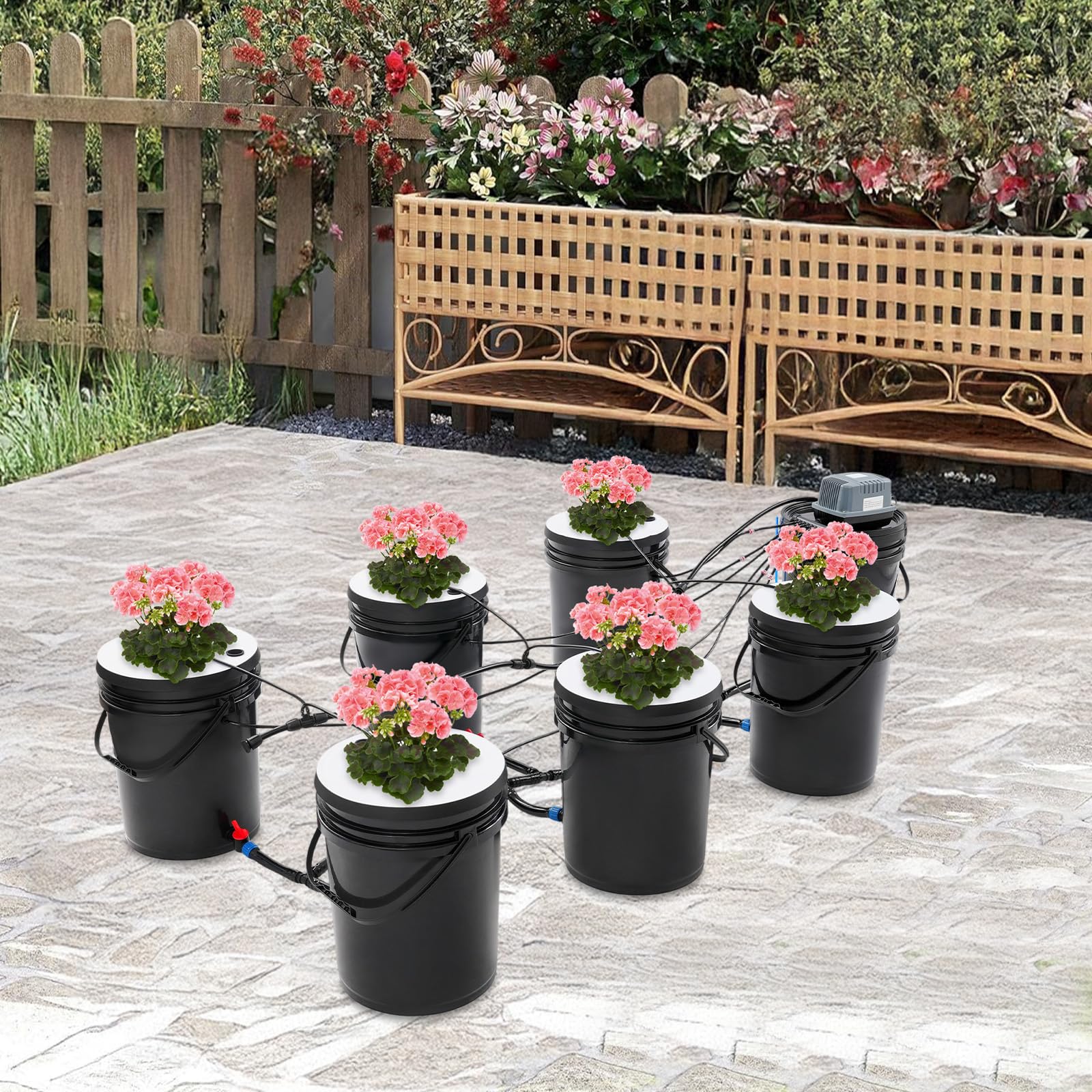 Sistema de cultivo hidropónico 7 cubos Kit de sistema de plantación sin tierra 20 L, con bomba de aire, para el cultivo de fresas, lechuga, tomates, menta