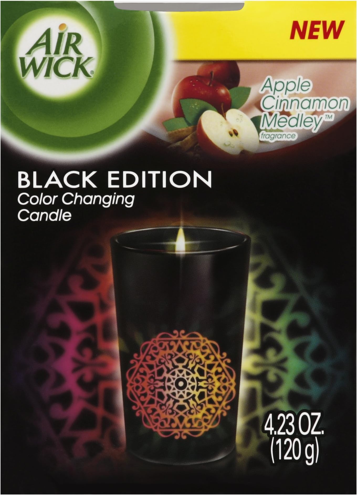 Air Wick Black Edition Color Changing Candle, Apple Cinnamon Medley, 4.23 Ounce
