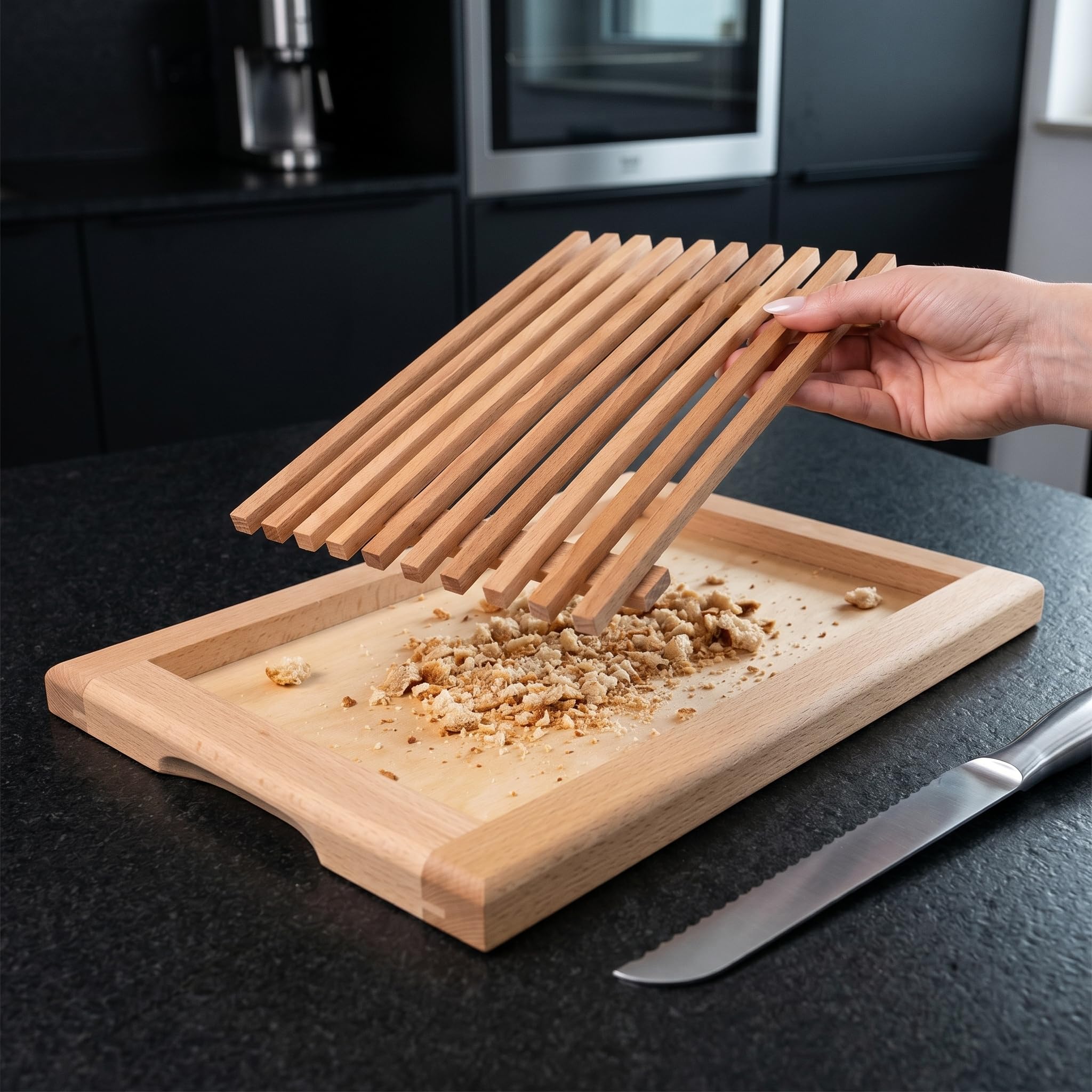 HOFMEISTER® Brotschneidebrett Holz, 40 cm, herausnehmbarere Auffangschale, aus Europa, Schneideunterlage mit Krümelgitter, Buche, stabiles Schneiden, Schneidbrett mit Schublade