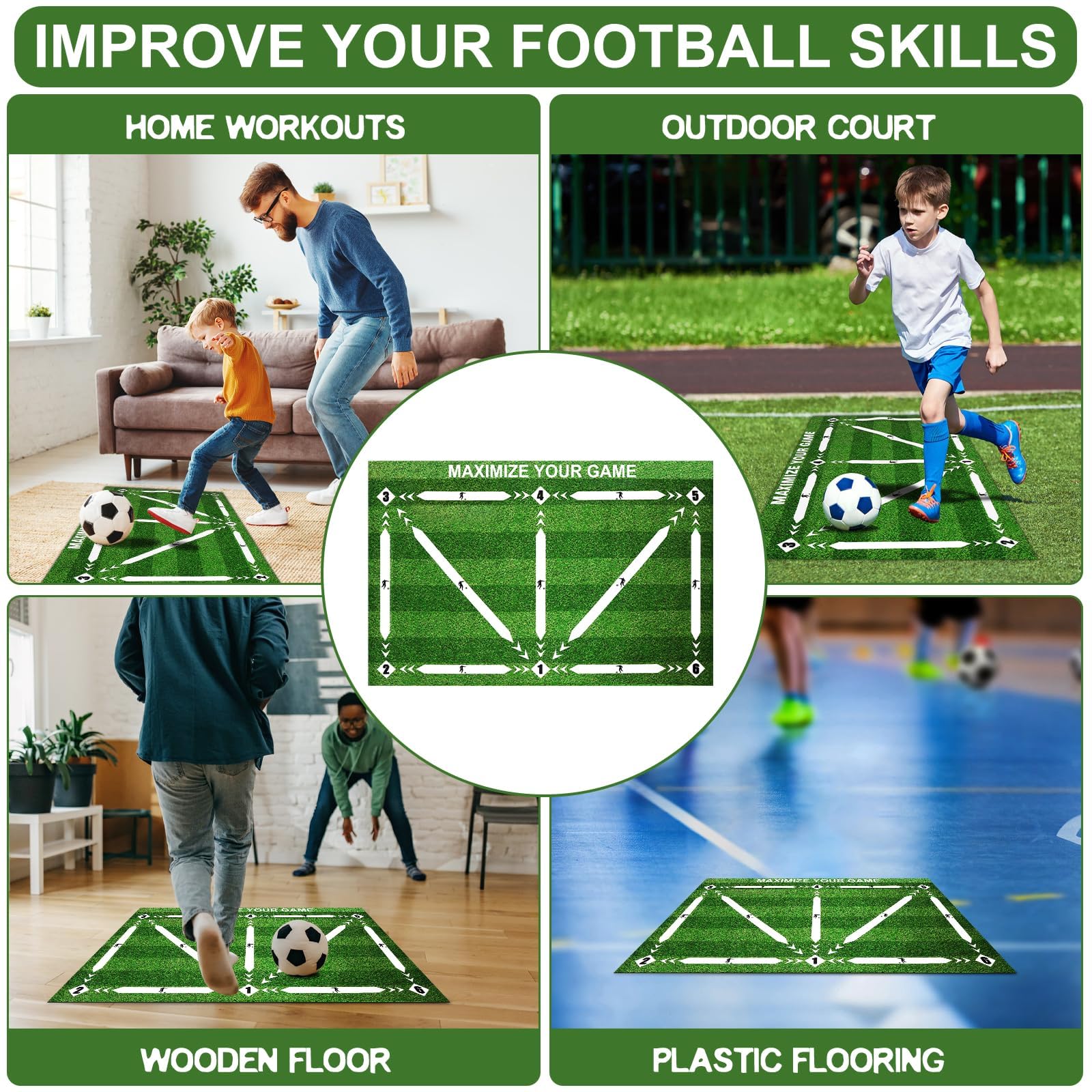 Kit Tapis D’entraînement Football – 90x60 Cm, Antidérapant, Avec Ceinture Et Cordon, Exercices De Dribble Et Passes