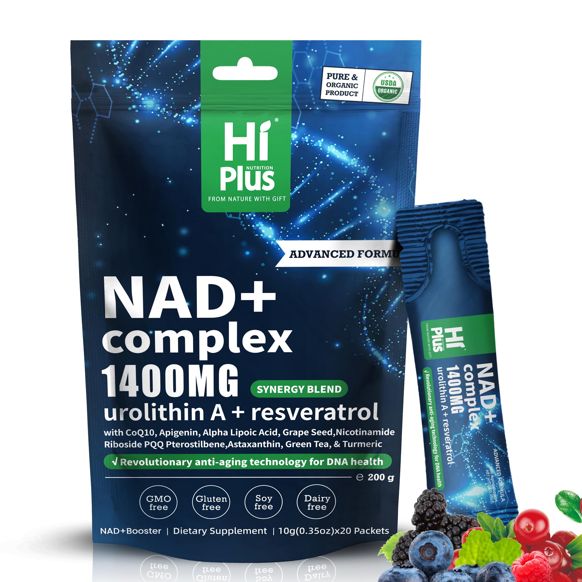 1400mg NAD+ Liquid Supplement for Anti Aging and Cell Regeneration, Urolithin A, Premium Alternative Liposomal, Nicotinamide Riboside with Resveratrol, PQQ & CoQ10 - Advanced Cellular Energy, 20 Pack