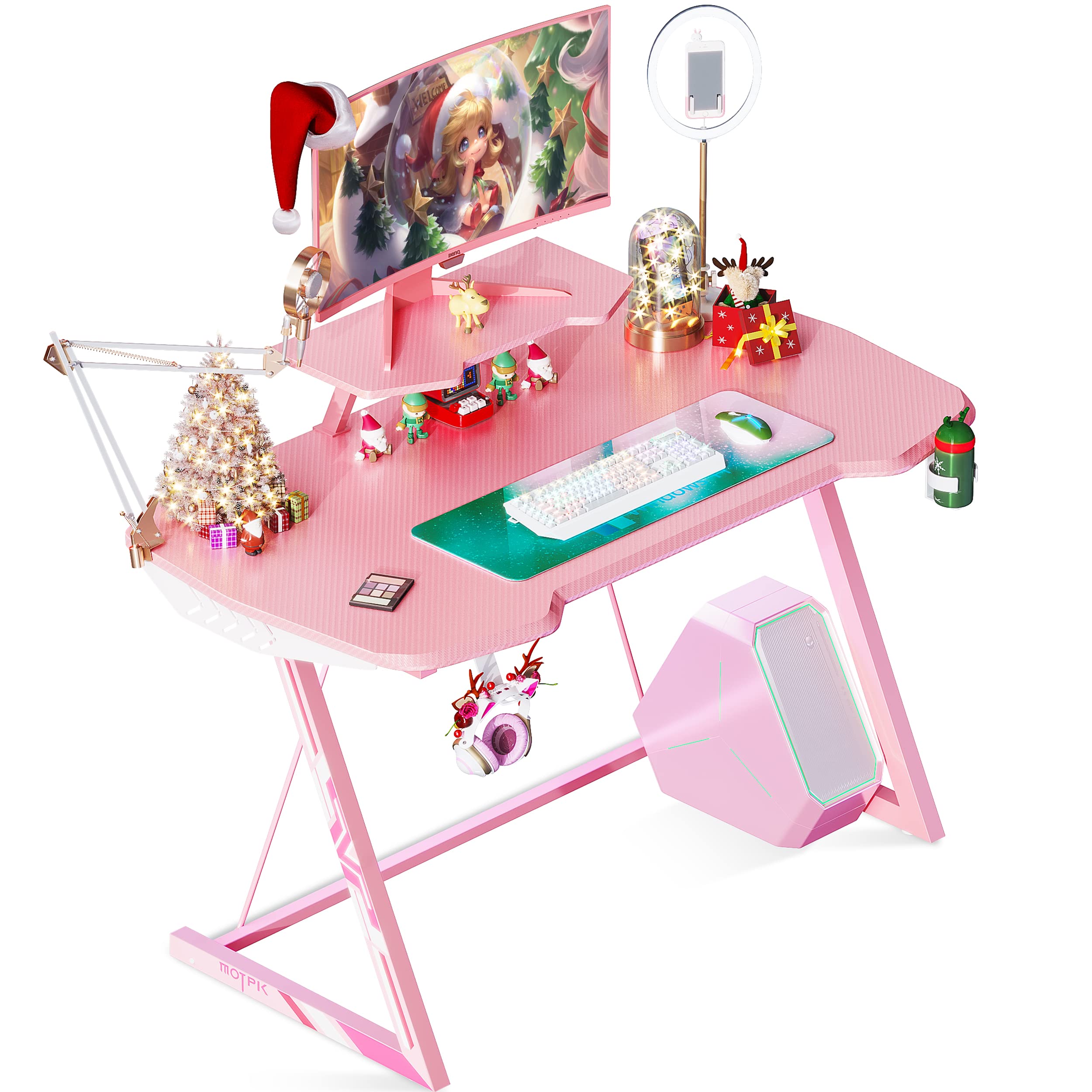 Buy MOTPK Pink Gaming Desk 39inch ZShaped Sturdy Gaming Table for