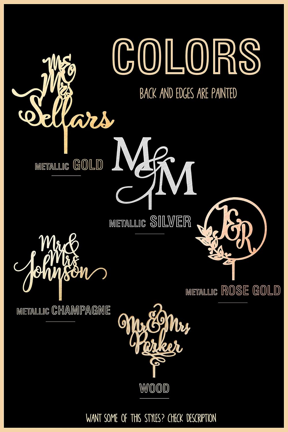 Luxtomi - Personalized Wedding Cake Toppers - Mr and Mrs - Customize Your Own Anniversary Cake Topper by Choosing The Design, Color, Text and Size - Made in USA