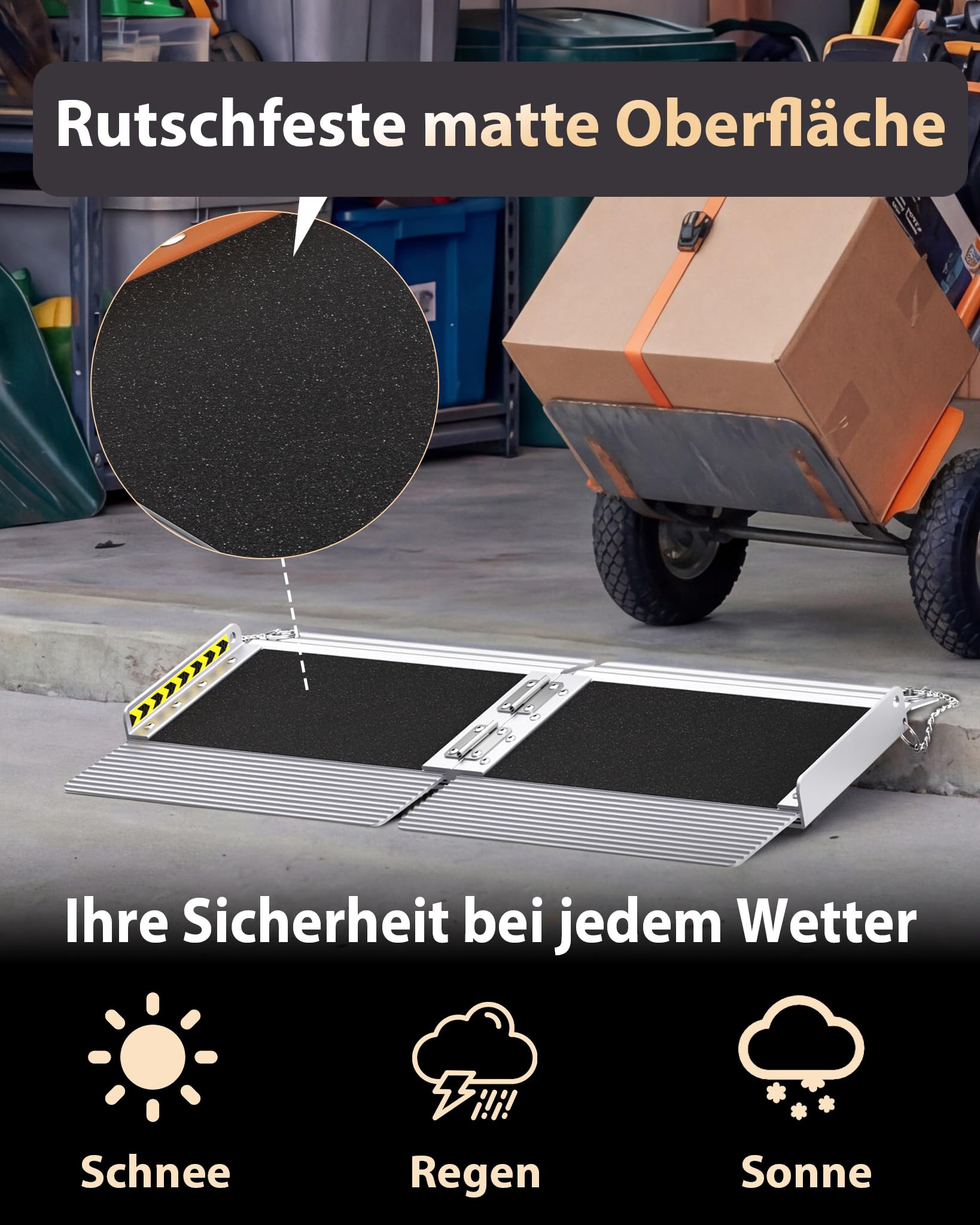 FACHNUO 30 cm tragbare Schwellenrampe mit selbstanpassender Bodenplatte, 363 kg Tragfähigkeit, Rollstuhlrampe für Haustüren, rutschfeste Rampe für Stufen zu Hause, zusammenklappbare Rollstuhlrampe