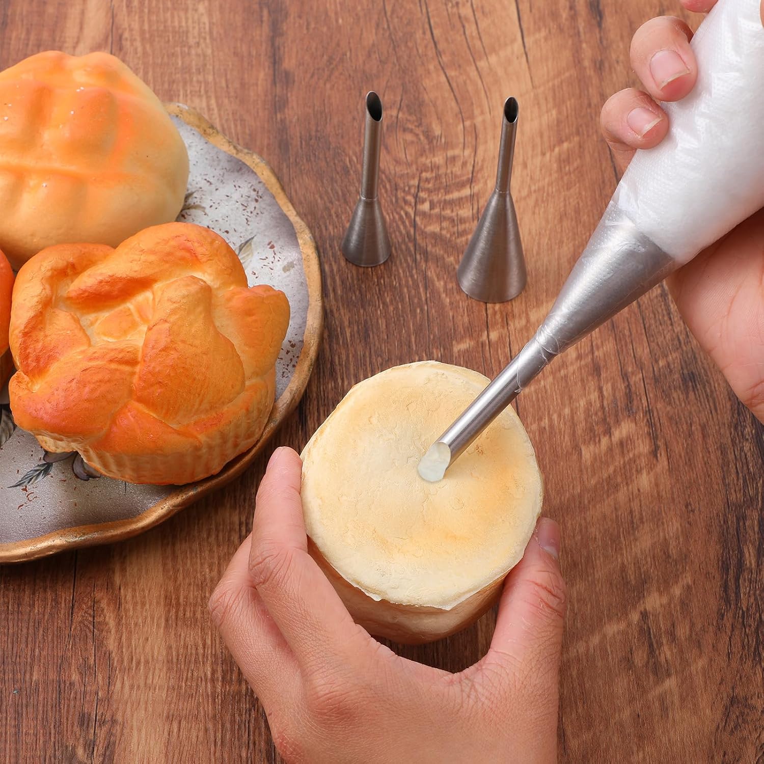 3 Pcs Puff Cream Filling Piping Tips Kit, Long Piping Nozzle